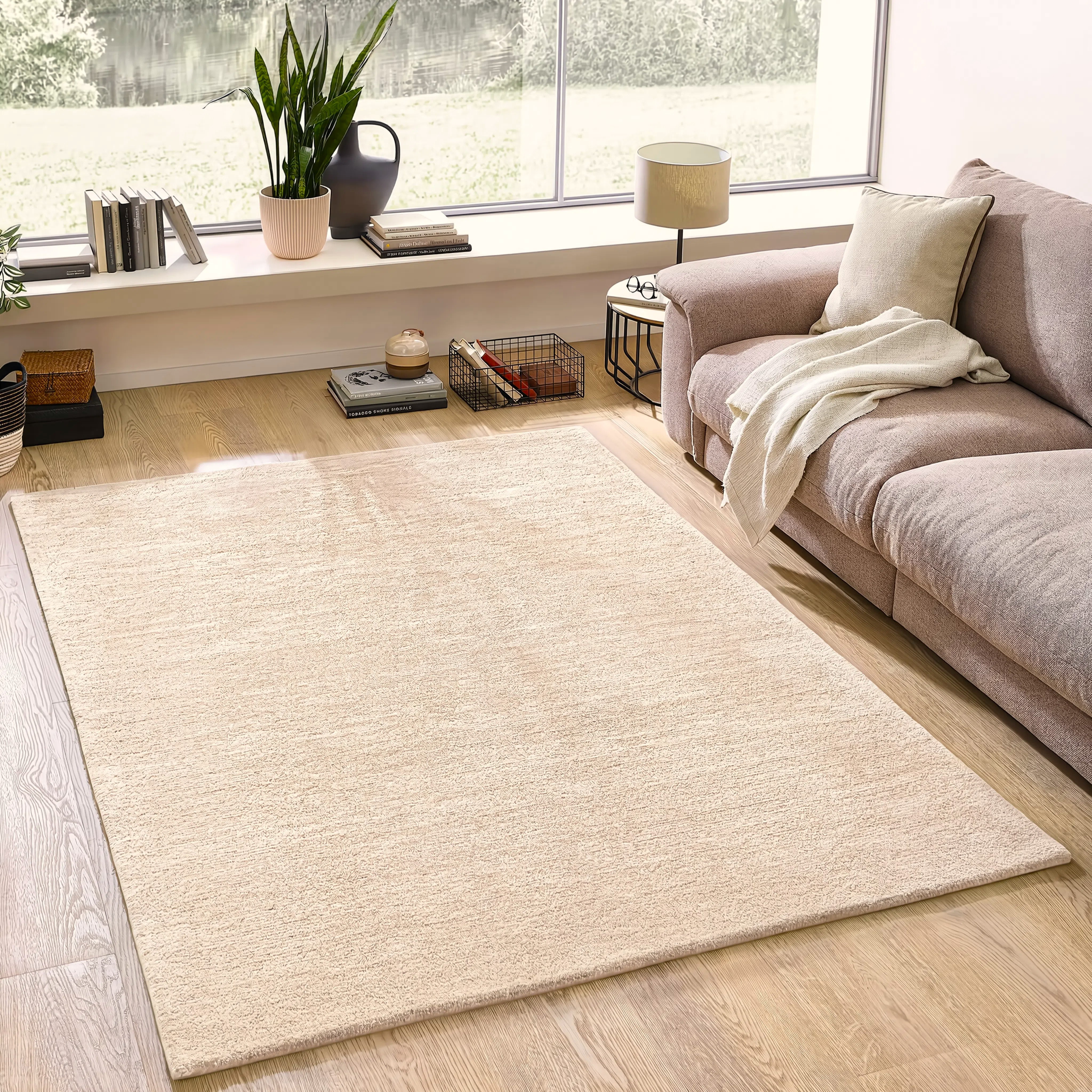 OTTO home Wollteppich "Gabbo Natur, Handgefertigt, Teppich, reine Wolle, meliert" rechteckig 14 mm Höhe reine Wolle, Uni, Wohnzimmer, Schlafzimmer, Esszimmer