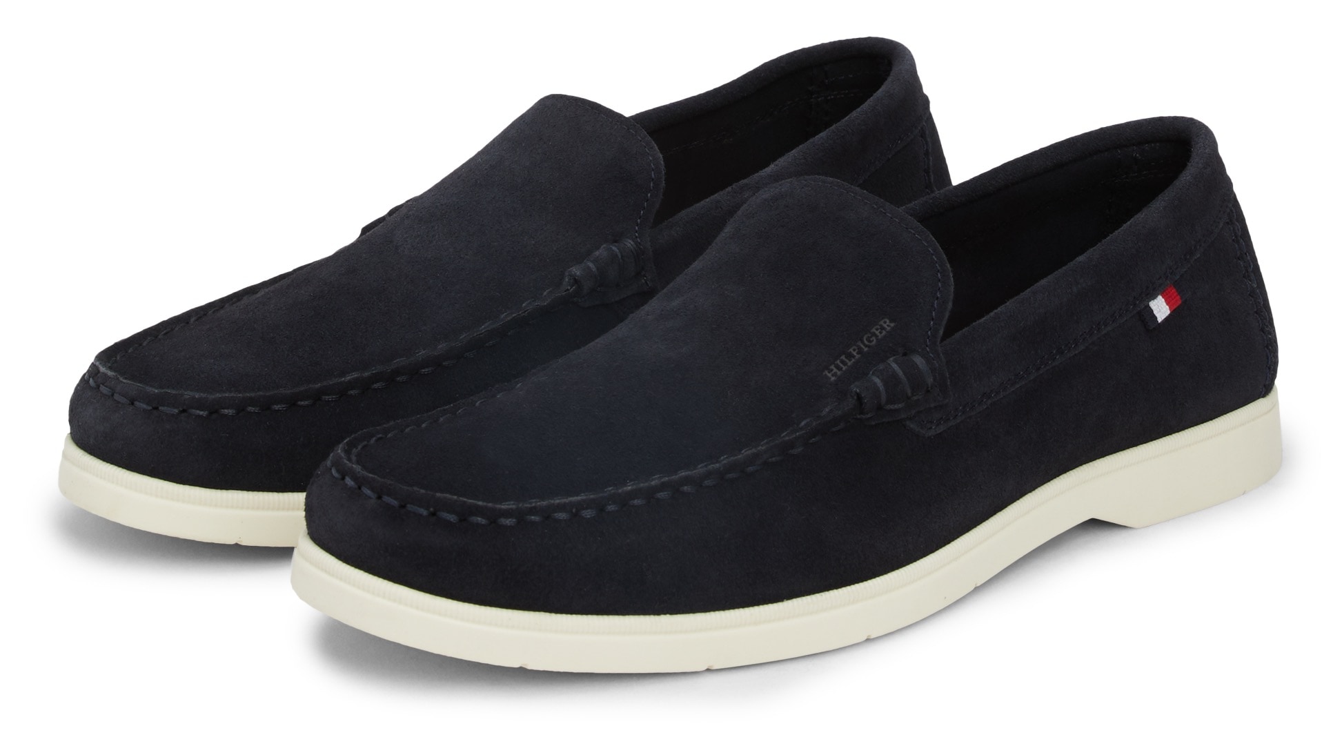 Tommy Hilfiger Slipper "HILFIGER CASUAL SUEDE LOAFER", Businessmode, Schlupfschuh, Freitzeitschuh mit seitlicher Logofla