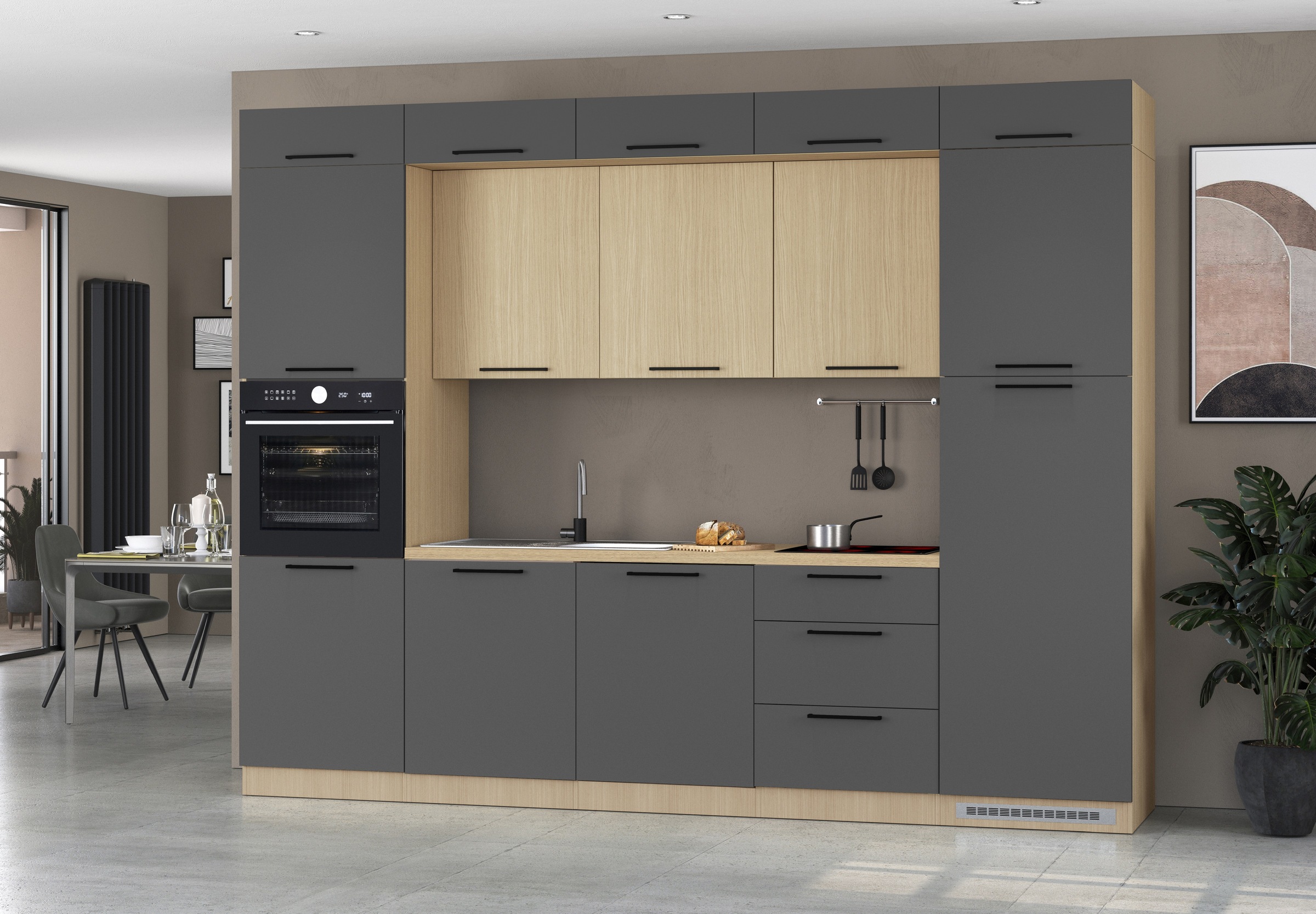 KOCHSTATION Küchenzeile "Luna, Einbauküche, Zeilenküche, mit Soft-Close Funktion, Made in Italy" Breite 300 cm ohne E-Geräte, mit Spüle+Siphon und Aufsatz