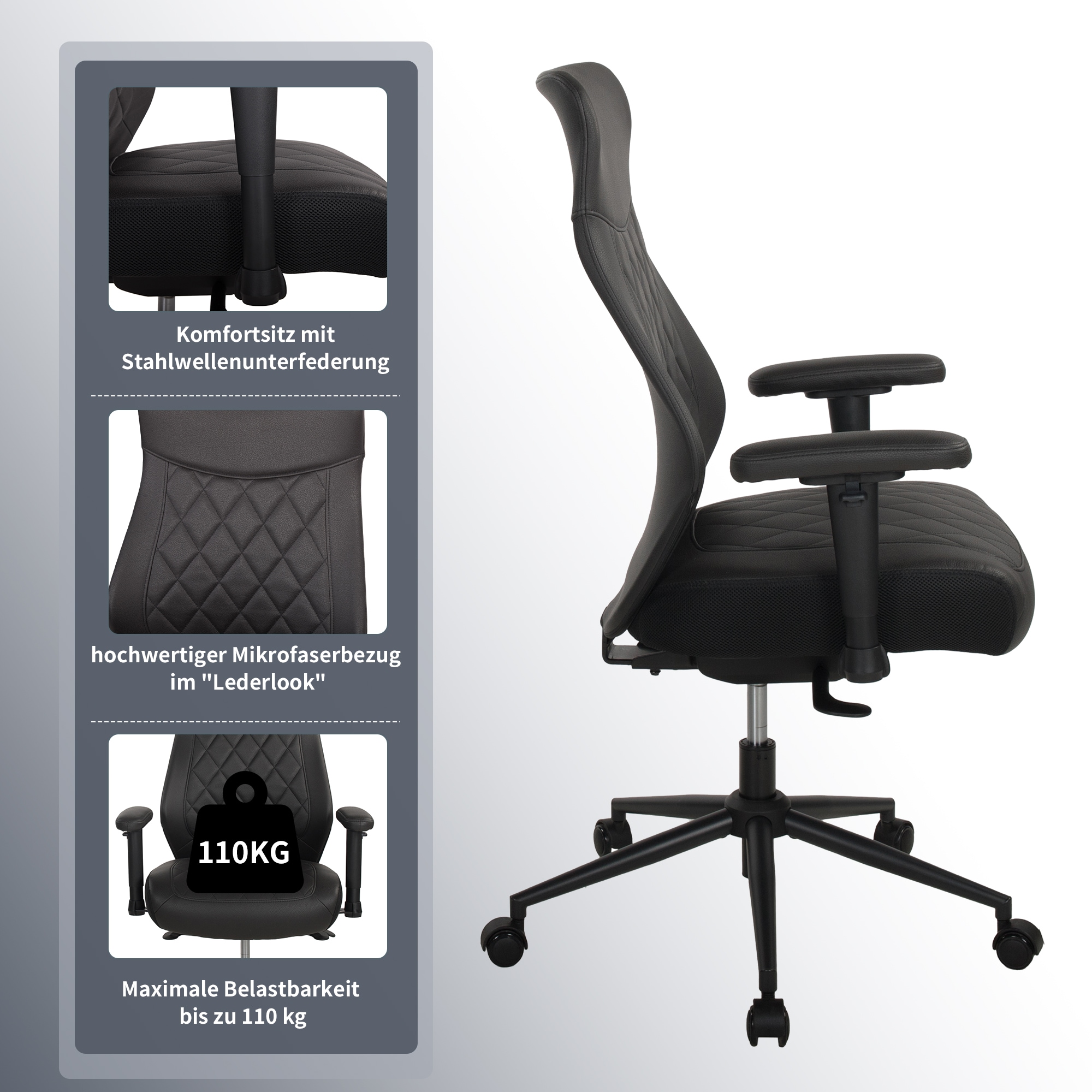 Places of Style Schreibtischstuhl »TURSI«, 1 St., Microfaser, 2-D Armlehnen, Sitztiefen- und höhenverstellung, Lederlook-Mikrofaser