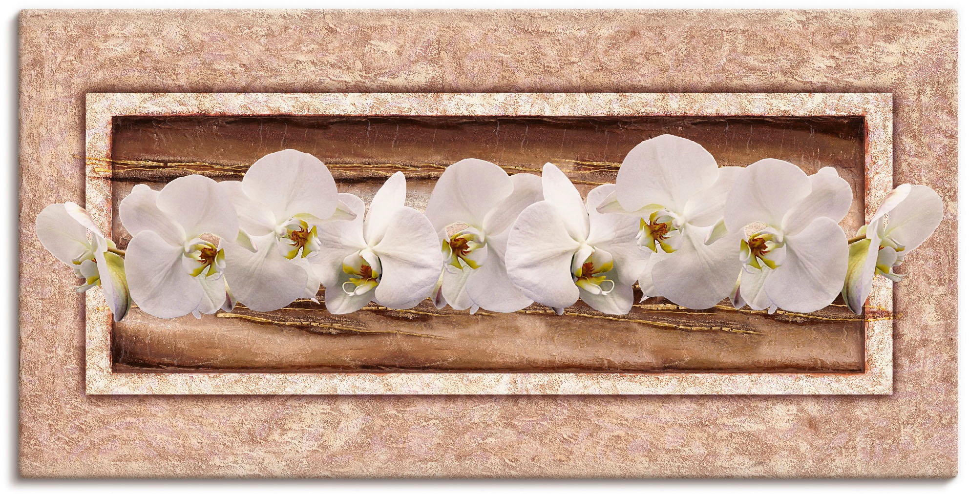 Artland Leinwandbild »Weiße Orchideen braun gold«, Blumen, (1 St.), auf Keilrahmen gespannt