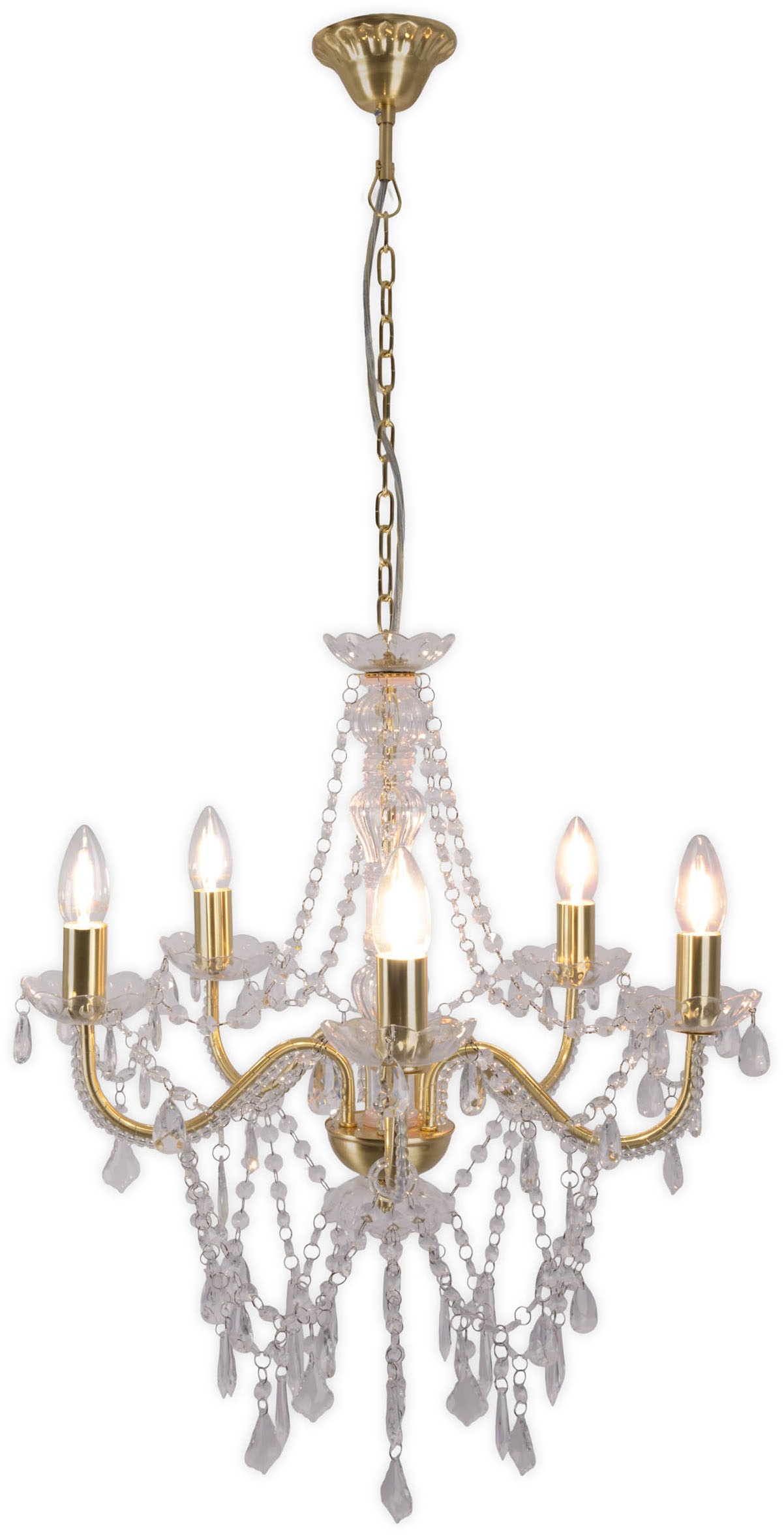 näve Kronleuchter »Cecilia«, 5 flammig, Leuchtmittel E14 | Leuchtmittel wechselbar, 5flg., Kristallbehang aus Acryl, exkl. Leuchtmittel E14, D: ca. 52cm