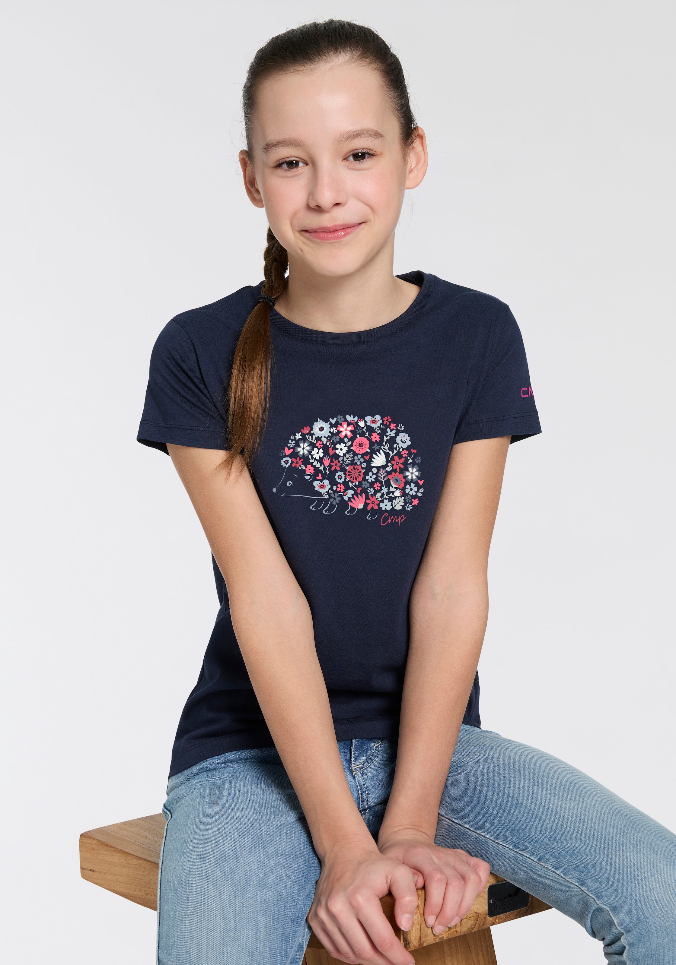 Cmp Mädchen Schwarz Blau T-Shirt Kurzarm-Design Aus Baumwolle Für Kinder erhältlich in Größe 140/146/152/158/164/170/176 von Baur