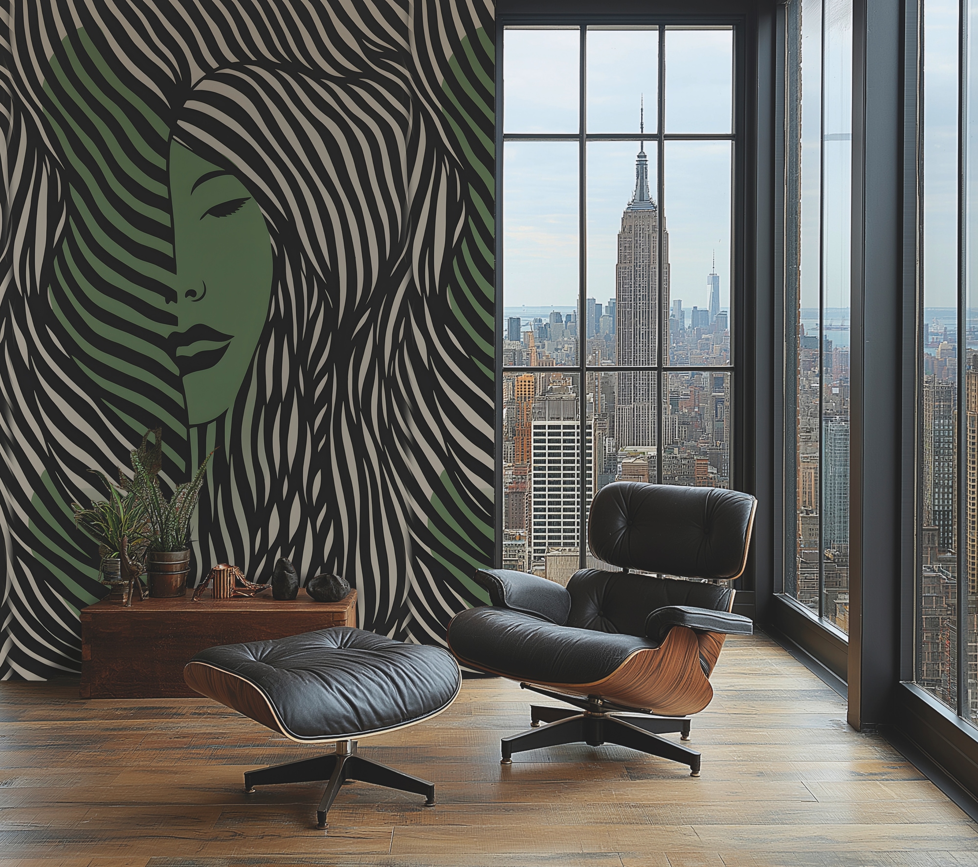 living walls Vliestapete "Fototapete Gesicht Grafik Schwarz Grün erweiterbar" 3D-Optik strukturiert