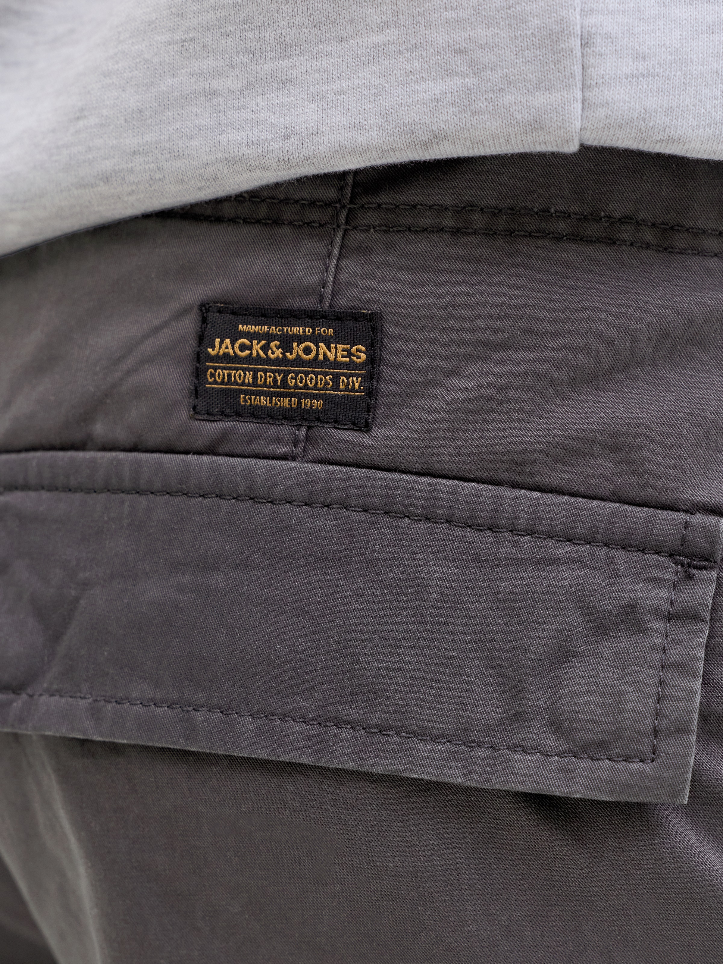 Cargohose JACK & JONES "JPSTCOLE FRANK CARGO SHORT MID SN", Herren, Gr. L, N-Gr, asphalt, Web, Obermaterial: 100% Baumwolle, unifarben, Hosen Cargohose, mit Seitentaschen 4