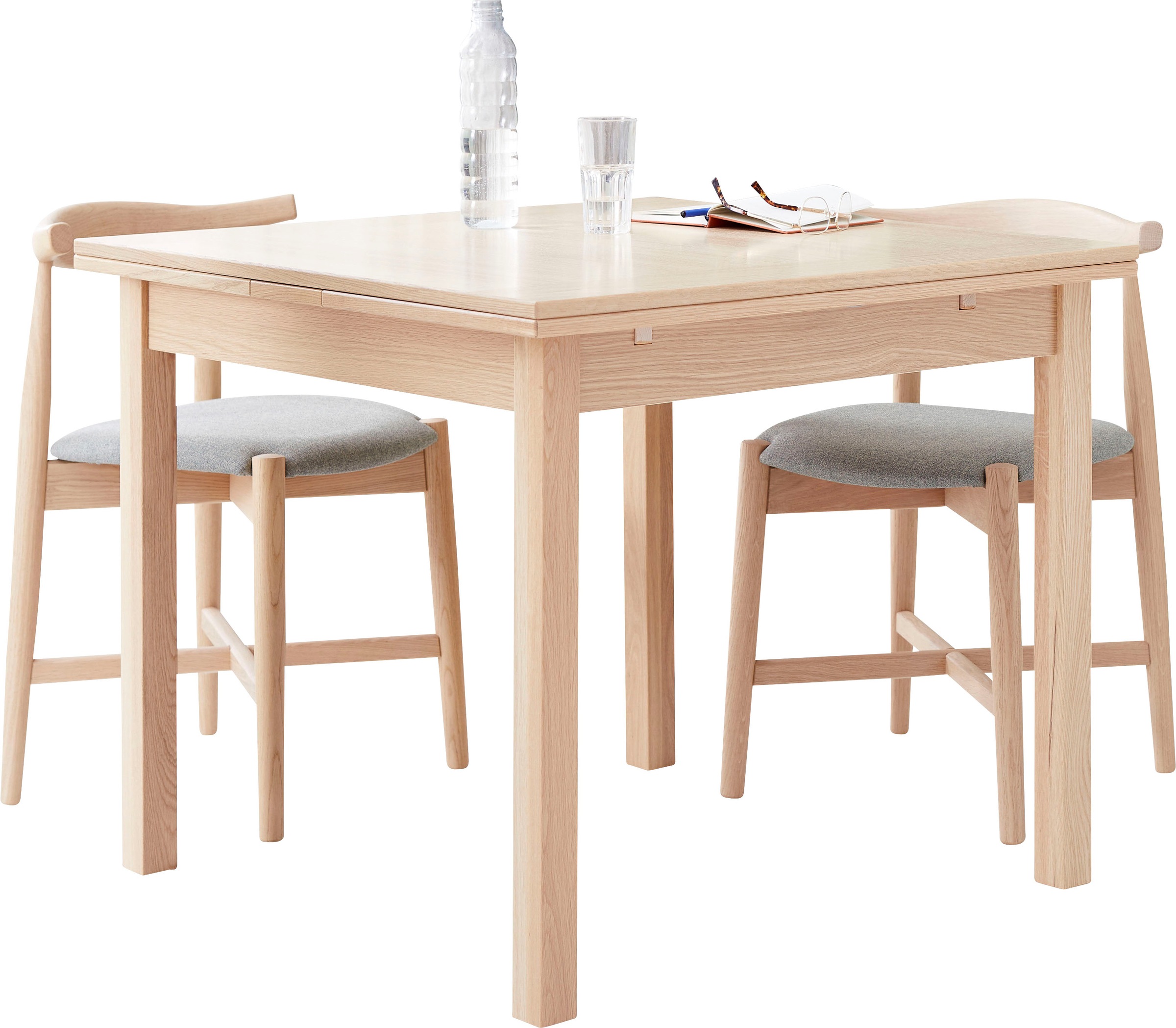 Hammel Furniture Essgruppe »Findahl/Basic by Hammel Dinex/Dora«, (Set, 3 tlg.), mit Dinex Esstisch 90(166)x90 und 2 Dora Stühle