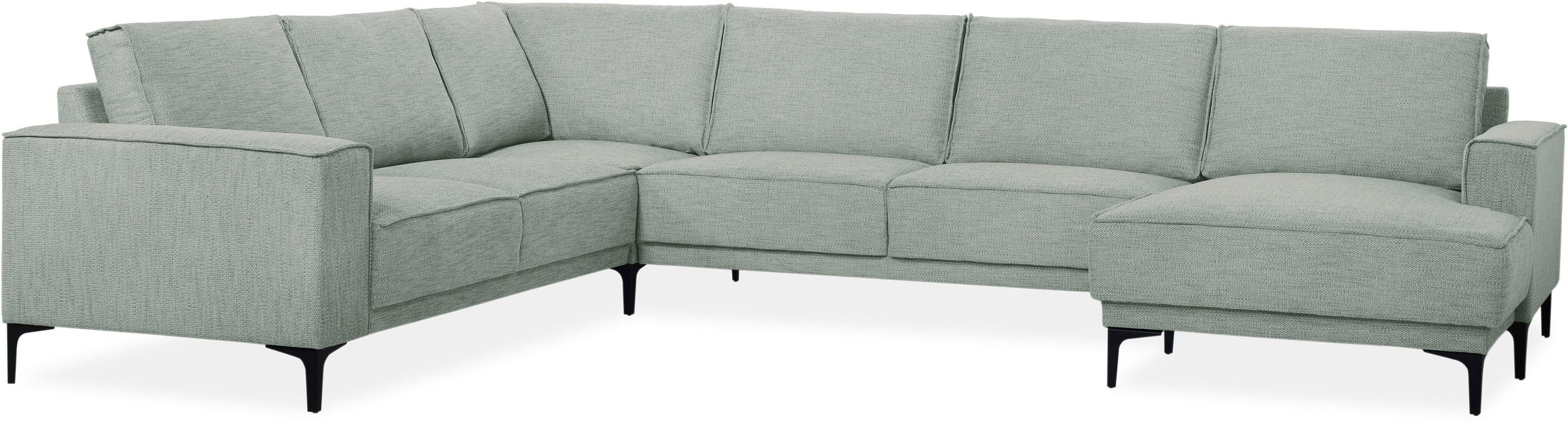 Places of Style Wohnlandschaft »XXL Sofa Oland, Struktur, Flachgewebe, Luxus-Microfaser, Boucle«, U-Form, 342 cm, Wellenunterfederung, Skandi-Design, Metallfüße