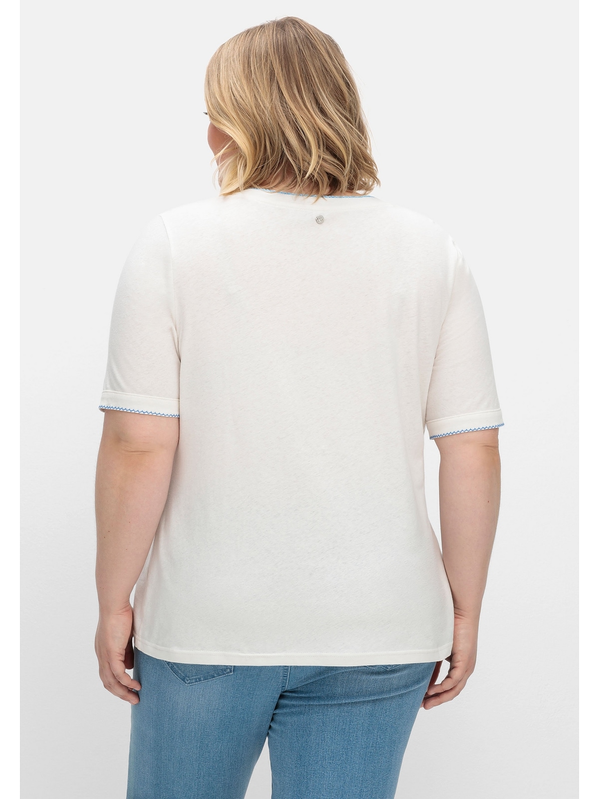 Sheego T-Shirt »Große Größen«, mit Stickerei, im Leinen-Baumwoll-Mix