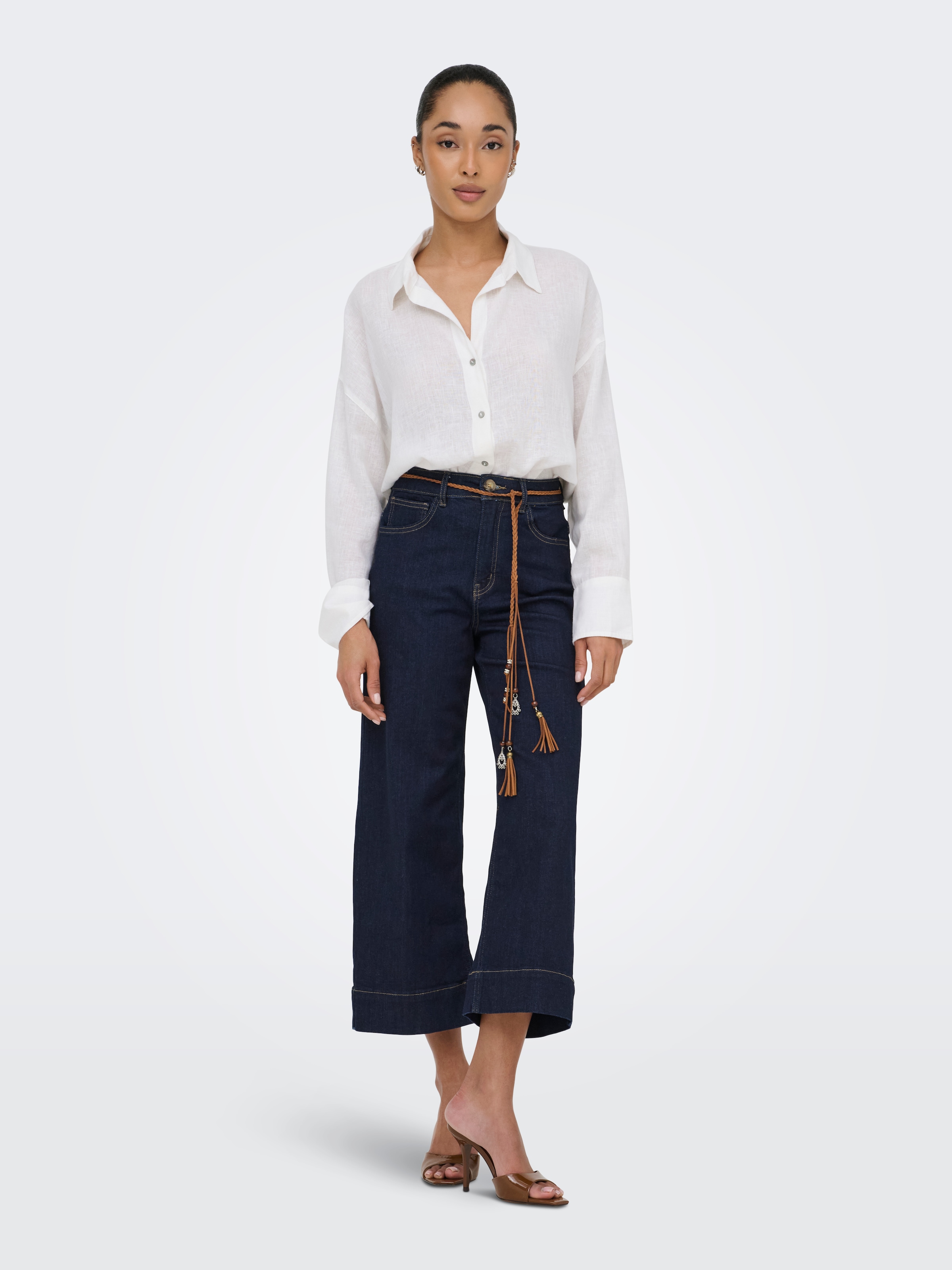 ONLY High-waist-Jeans »ONLMADISON HW BELT WD CRP DNM GUA450« Materialmix, high waist, wide fit