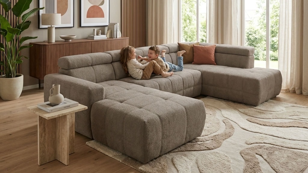 OTTO home Wohnlandschaft "Ballerup 359 x 228 cm, auch mit verstellbarer Sitztiefe" Kopfteile verstellbar, Pet Friendly Bezug, U-Form