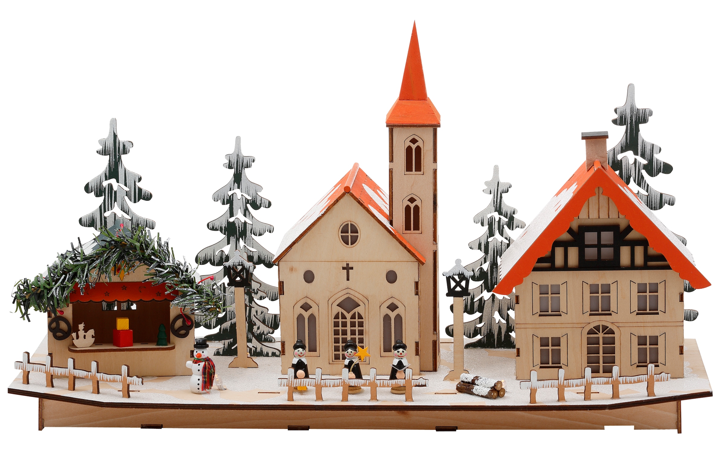 Home affaire Weihnachtsdorf "mit idyllischer Winterlandschaft", Weihnachtsdeko aus Holz, mit LED-Beleuchtung, Breite ca.