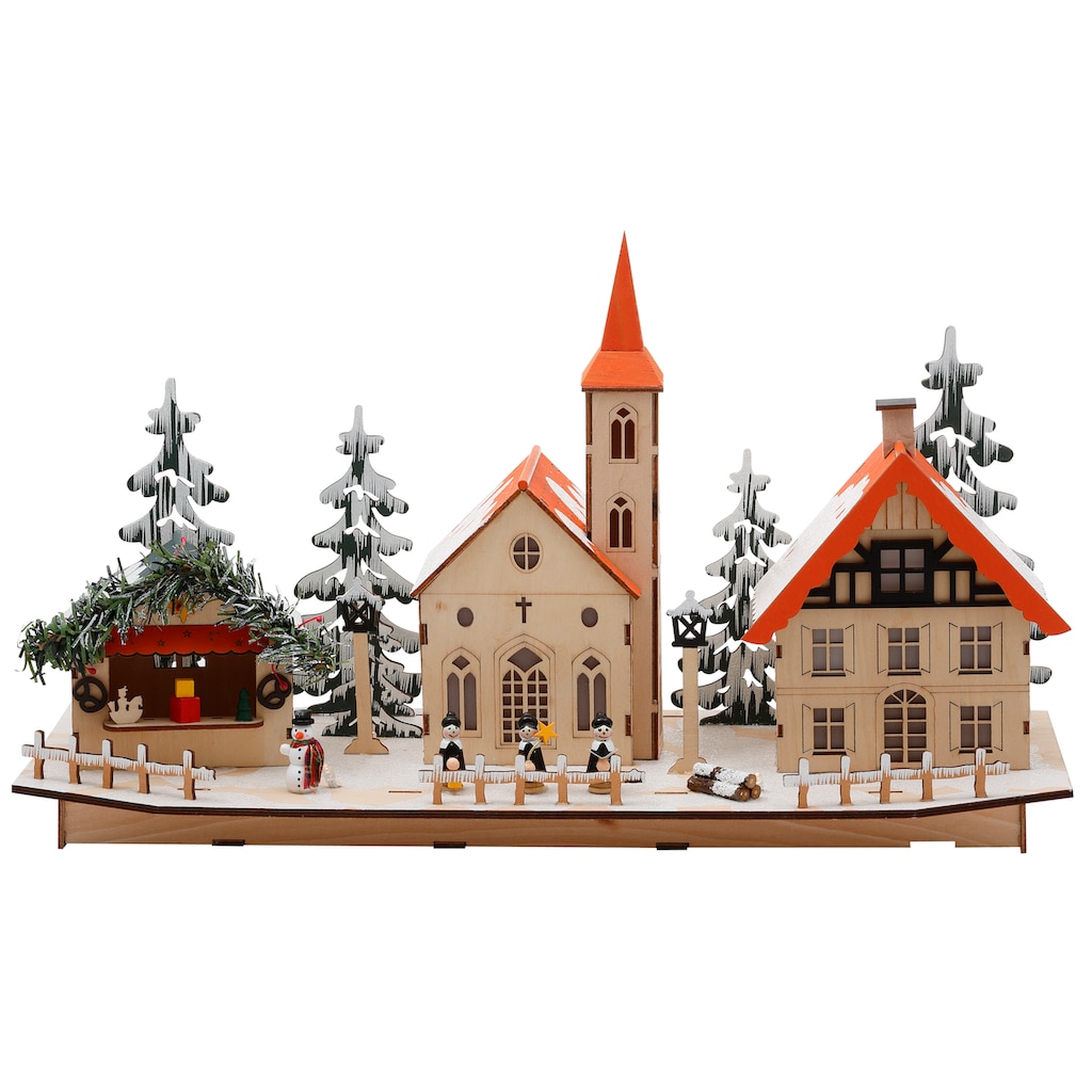 Home affaire Weihnachtsdorf »mit idyllischer Winterlandschaft«, Weihnachtsdeko aus Holz, mit LED-Beleuchtung, Breite ca. 50 cm