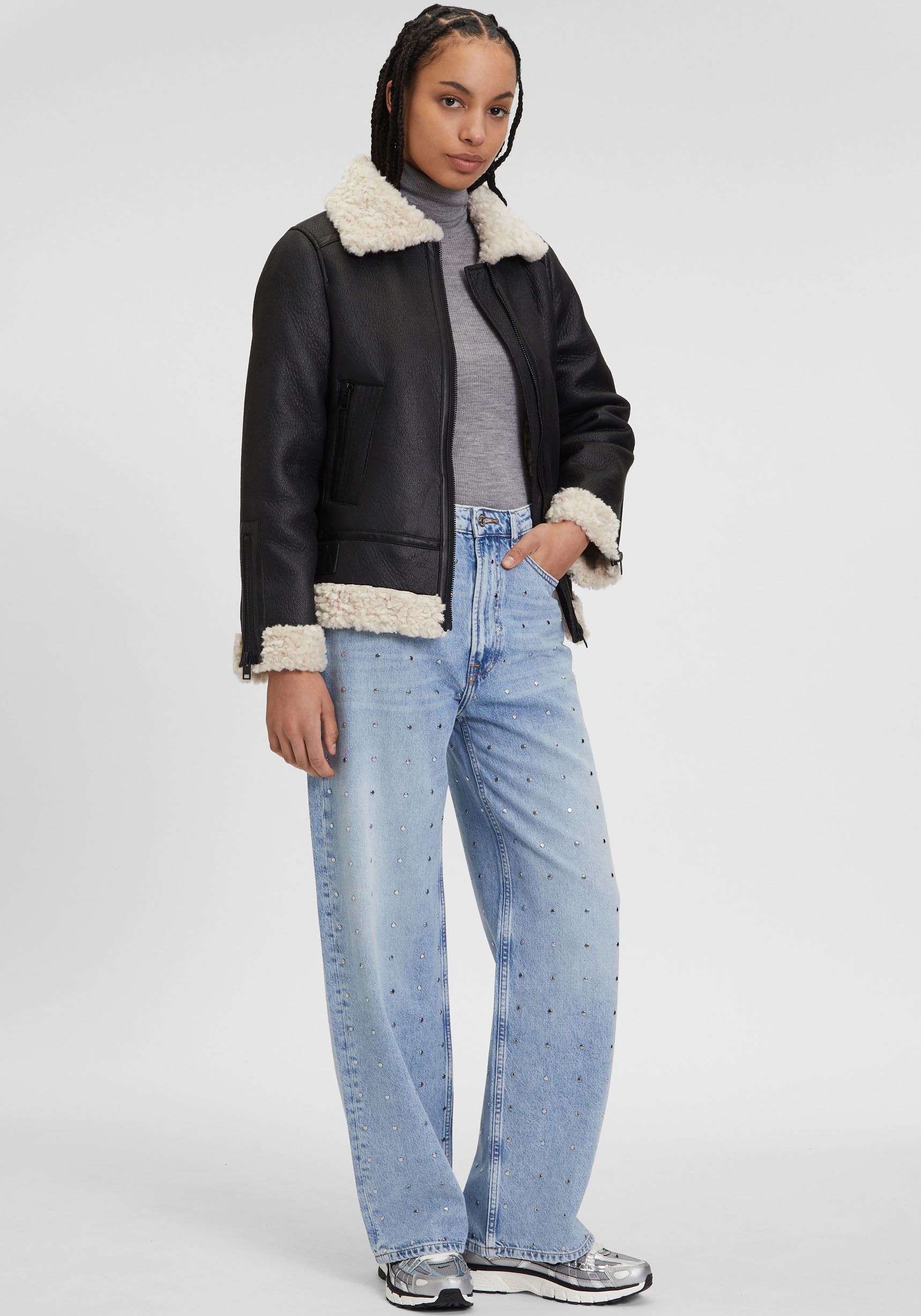 Mauritius Lederimitatjacke »C-039«, mit Fellimitat, Reißverschluss