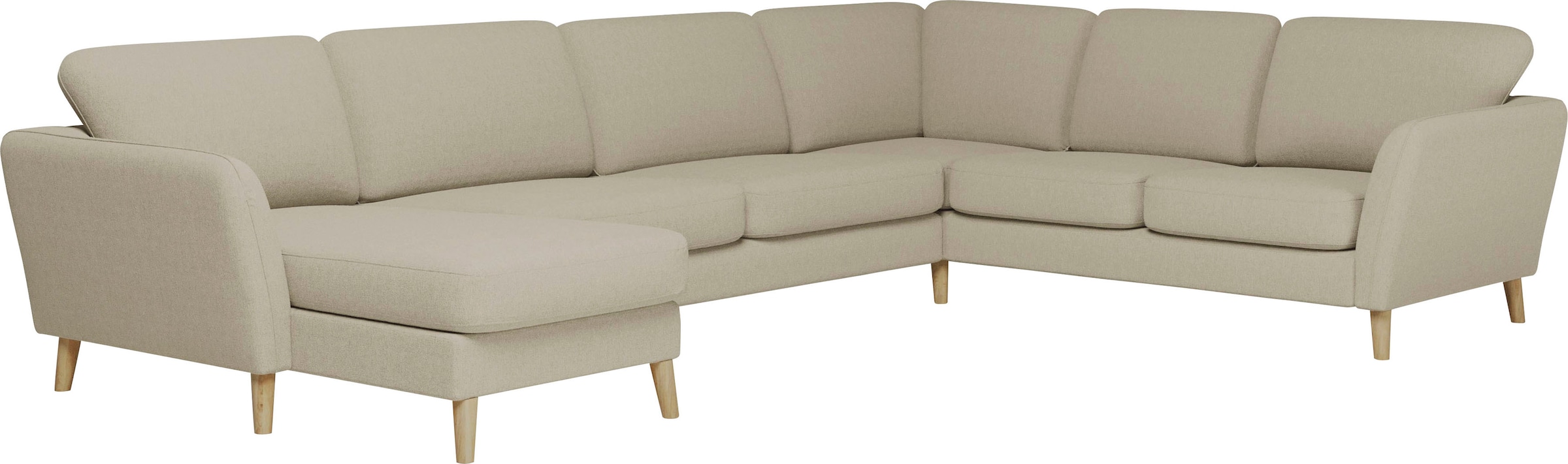 Home affaire Wohnlandschaft »MARSEILLE XXL 349cm, U-Form, Ottomane rechts/links wählbar«, Massivholzbeine aus Eiche, In verschieden Bezügen und Farbvarianten
