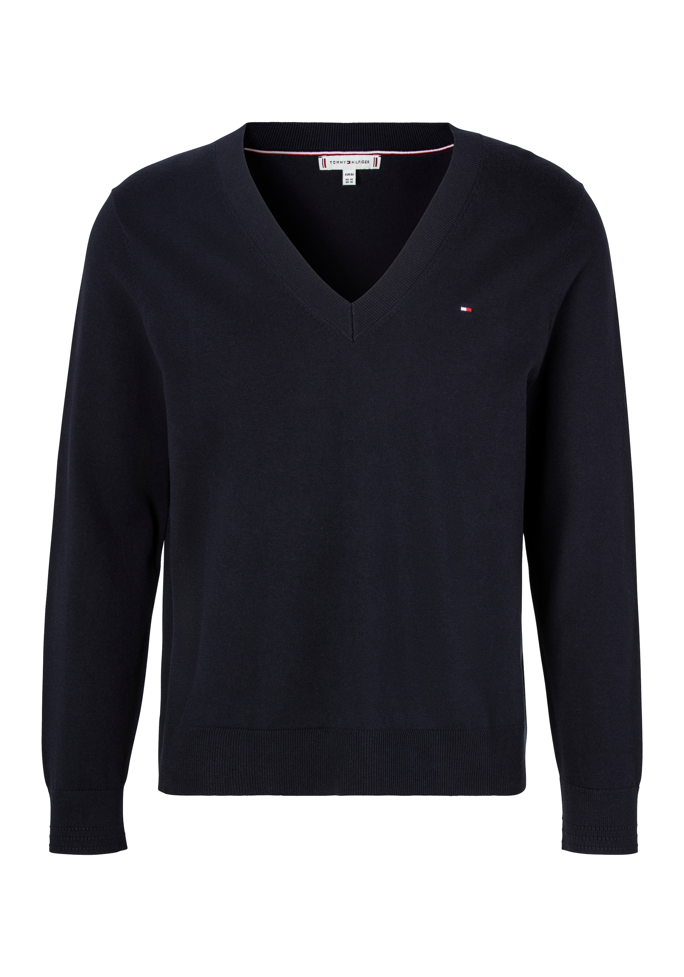 Tommy Hilfiger Curve V-Ausschnitt-Pullover "CRV CO JERSEY STITCH V-NK SWT", in Großen Größen, V-Ausschnitt