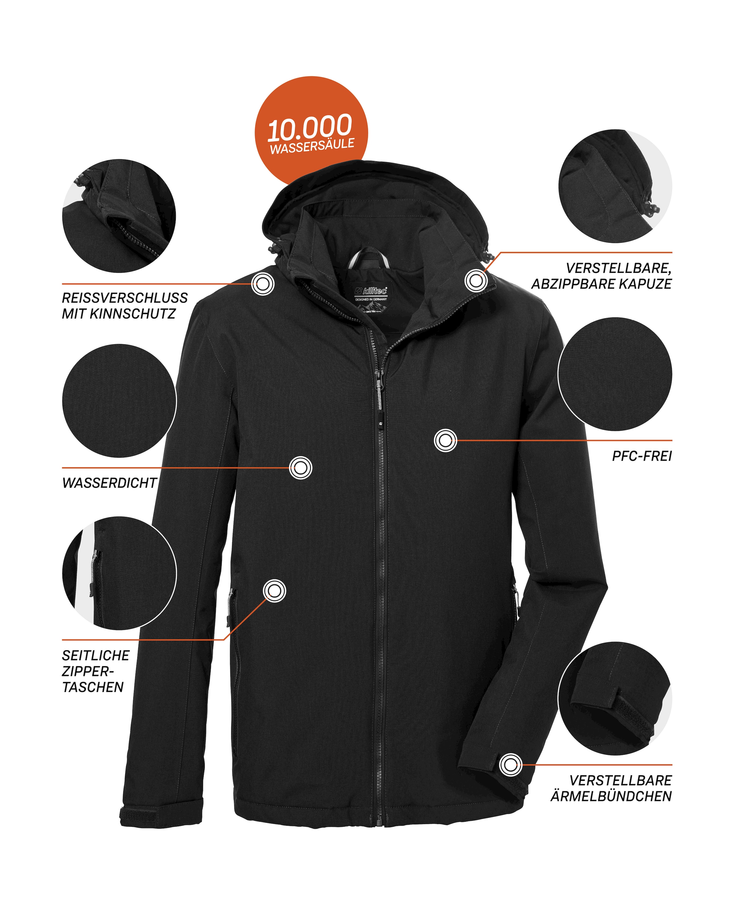 Killtec Outdoorjacke »KOW 22 MN JCKT«, Wasserdichte, atmungsaktive Jacke mit abnehmbarer Kapuze und Taschen