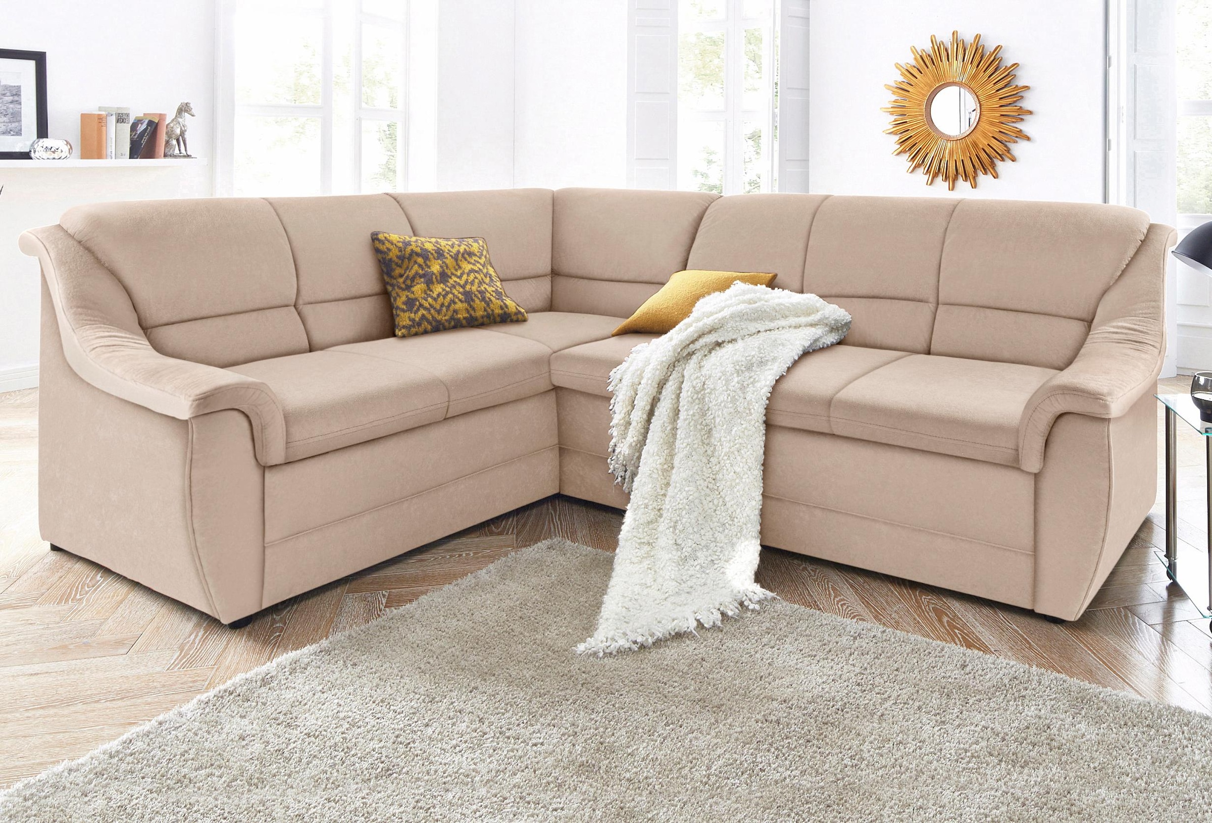 DOMO collection Ecksofa "Lale zeitlose Formensprache, komfortabel, Breite 251cm, L-Form" mit langem Schenkel, wahlweise mit Bettfunktion