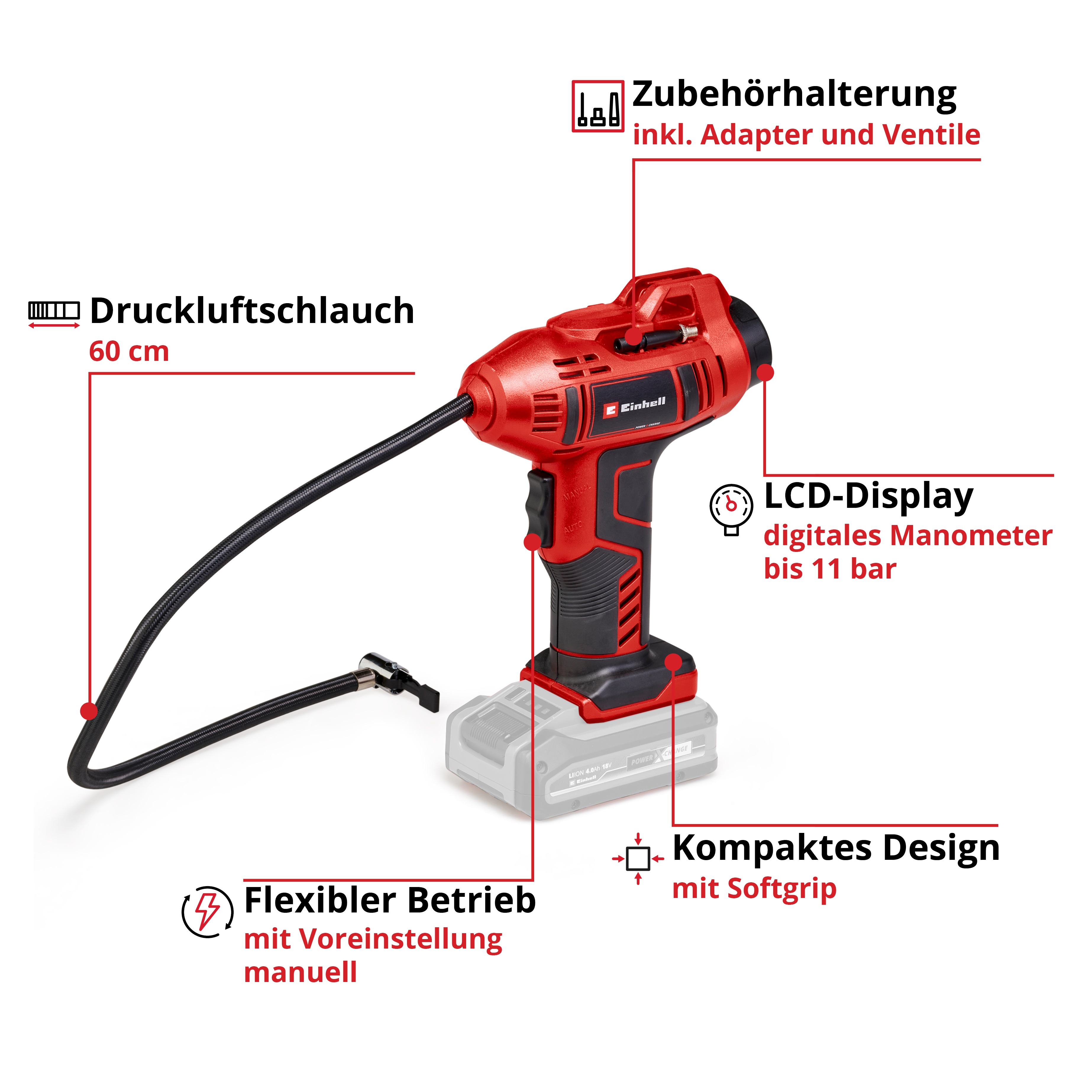 Thumbnail - Einhell Akku-Schlagschrauber "PROFESSIONAL Maschinen-Set TP-CW 18/350-C + CE-CC 18 Kit" mit Akku-Autokompressor und PXC-...