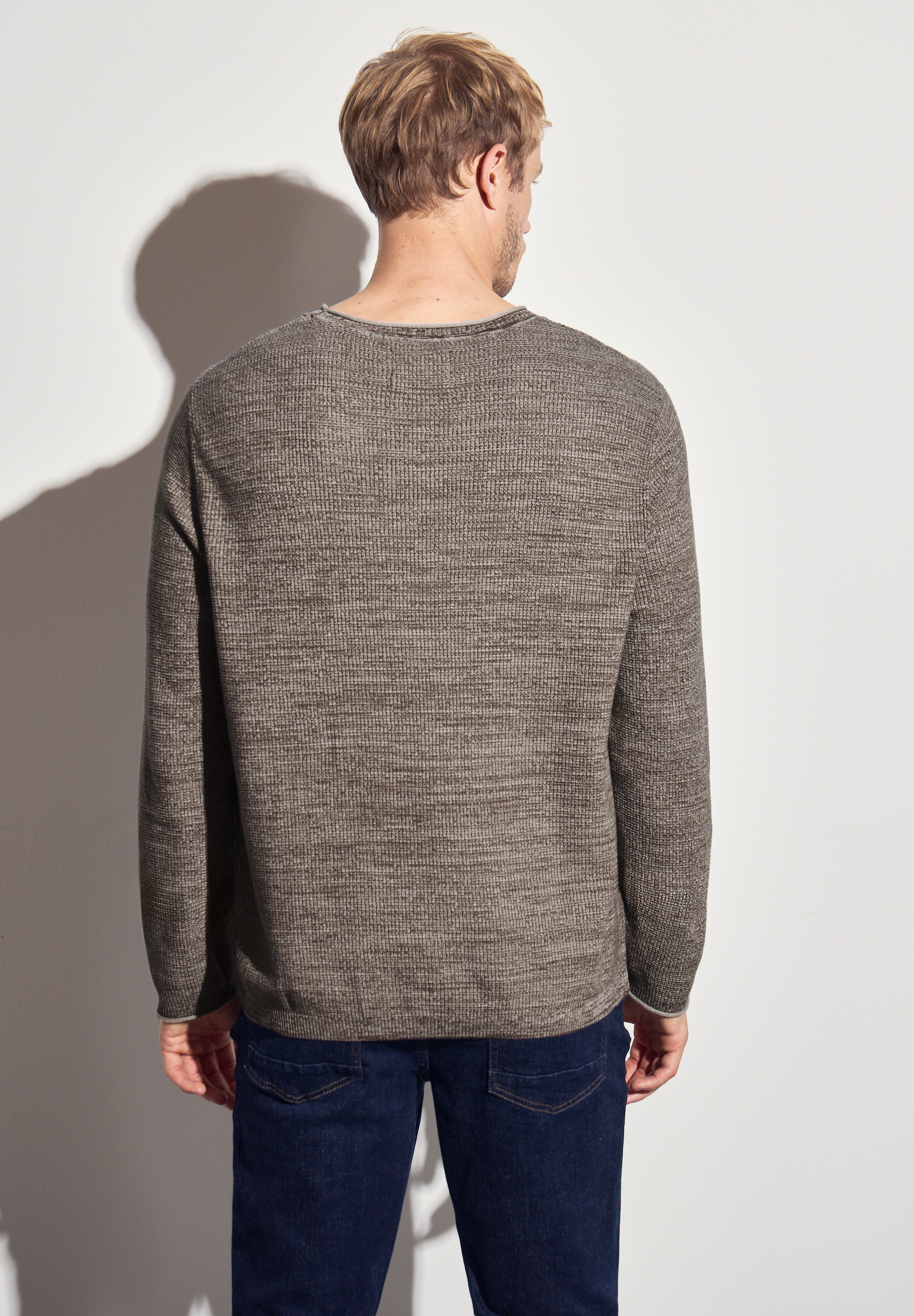 STREET ONE MEN Rundhalspullover, aus reiner Baumwolle