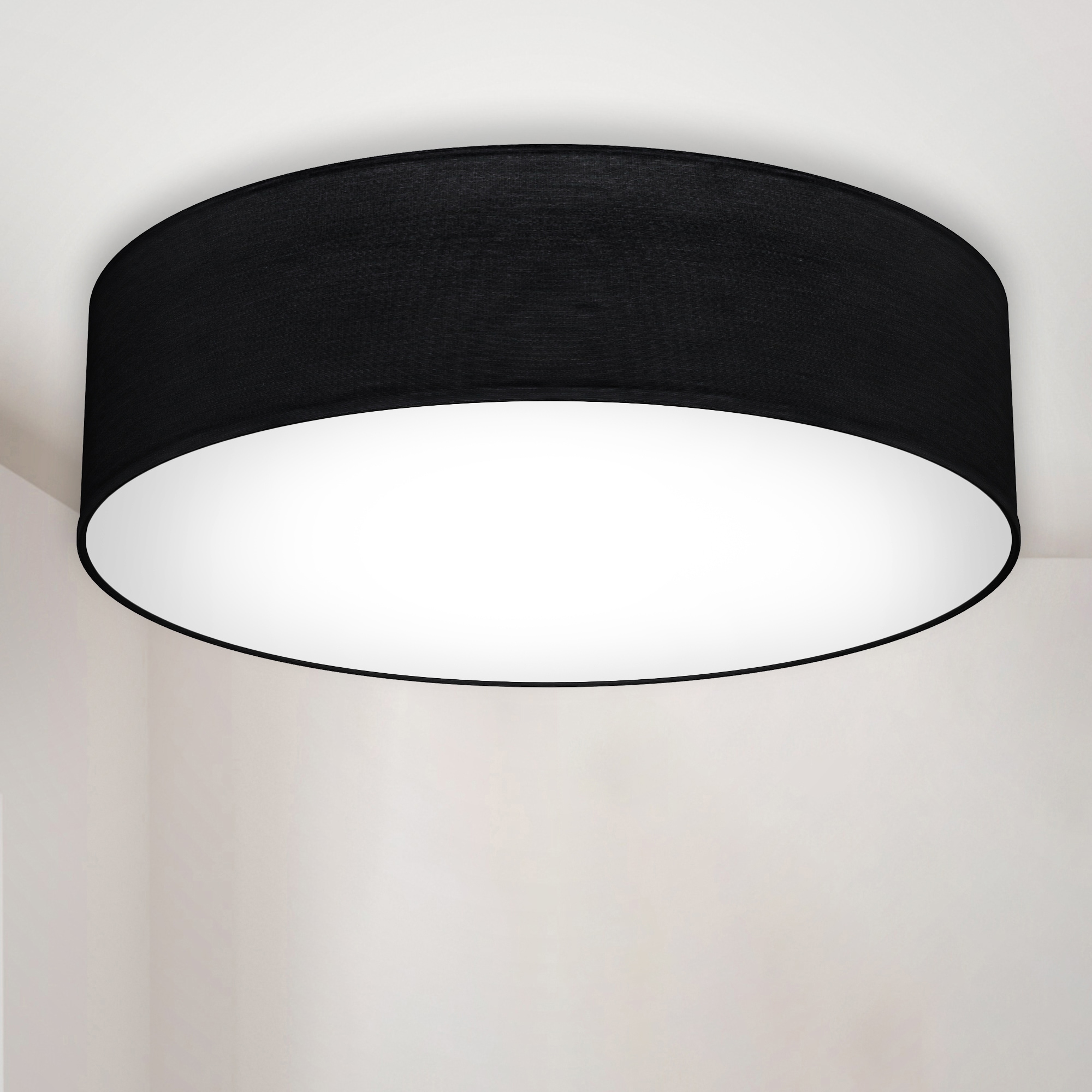 B.K.LICHT LED Deckenleuchte, schwarz, 2, Ø 38cm H: 10cm, 1 Stk., Leuchten, Deckenlampe, Textil Lampenschirm, E27, Schlafzimmer, Wohnzimmer, LED