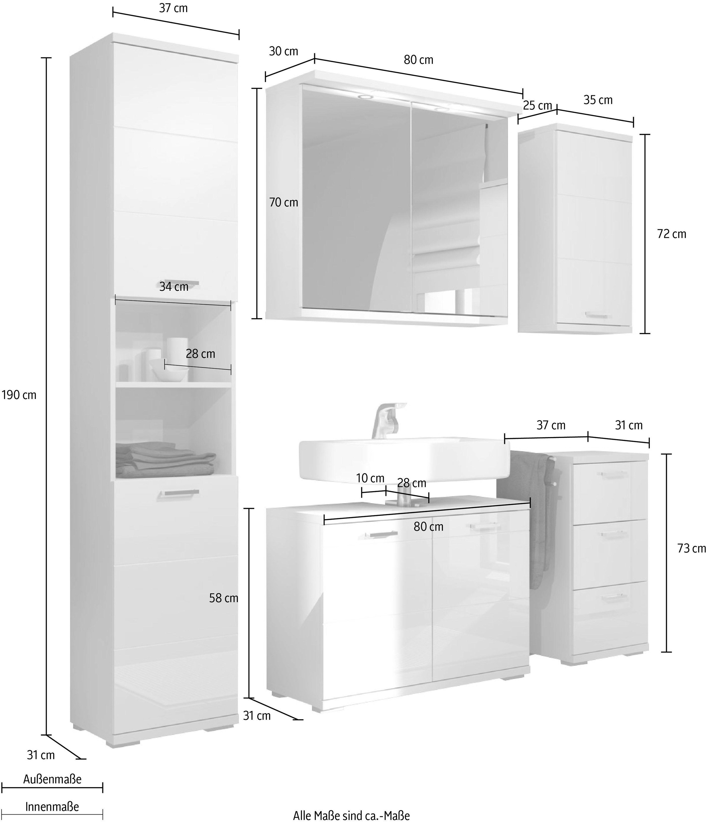 Homexperts Badmöbel-Set »Nusa«, (5 bestellen aus Hochschrank, BAUR Spiegelschrank, | Waschbeckenunterschrank St.)