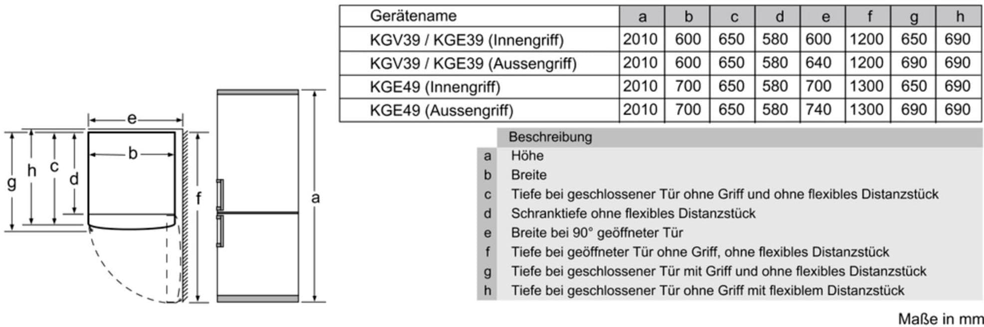 BOSCH Kühl-/Gefrierkombination »KGE39A«, KGE39AWCA, 201 cm hoch, 60 cm breit