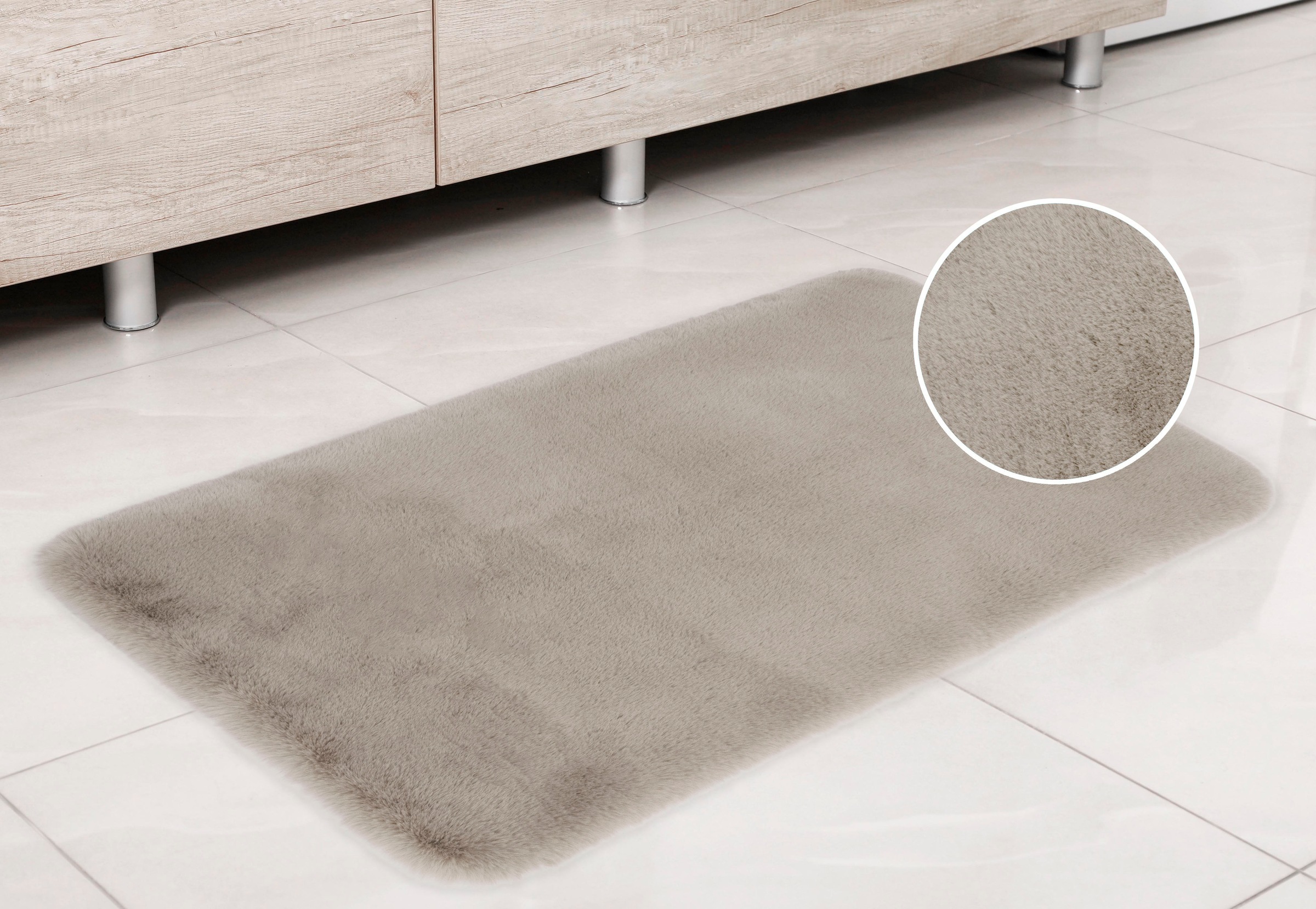 my home Badematte »Rabbit Badematten, Badvorleger, Badezimmer Teppich«, rutschhemmend beschichtet, strapazierfähig-fußbodenheizungsgeeignet-schnell trocknend, Kaninchenfell-Haptik, Badteppich, rechteckig, rund & als 3-tlg. Set