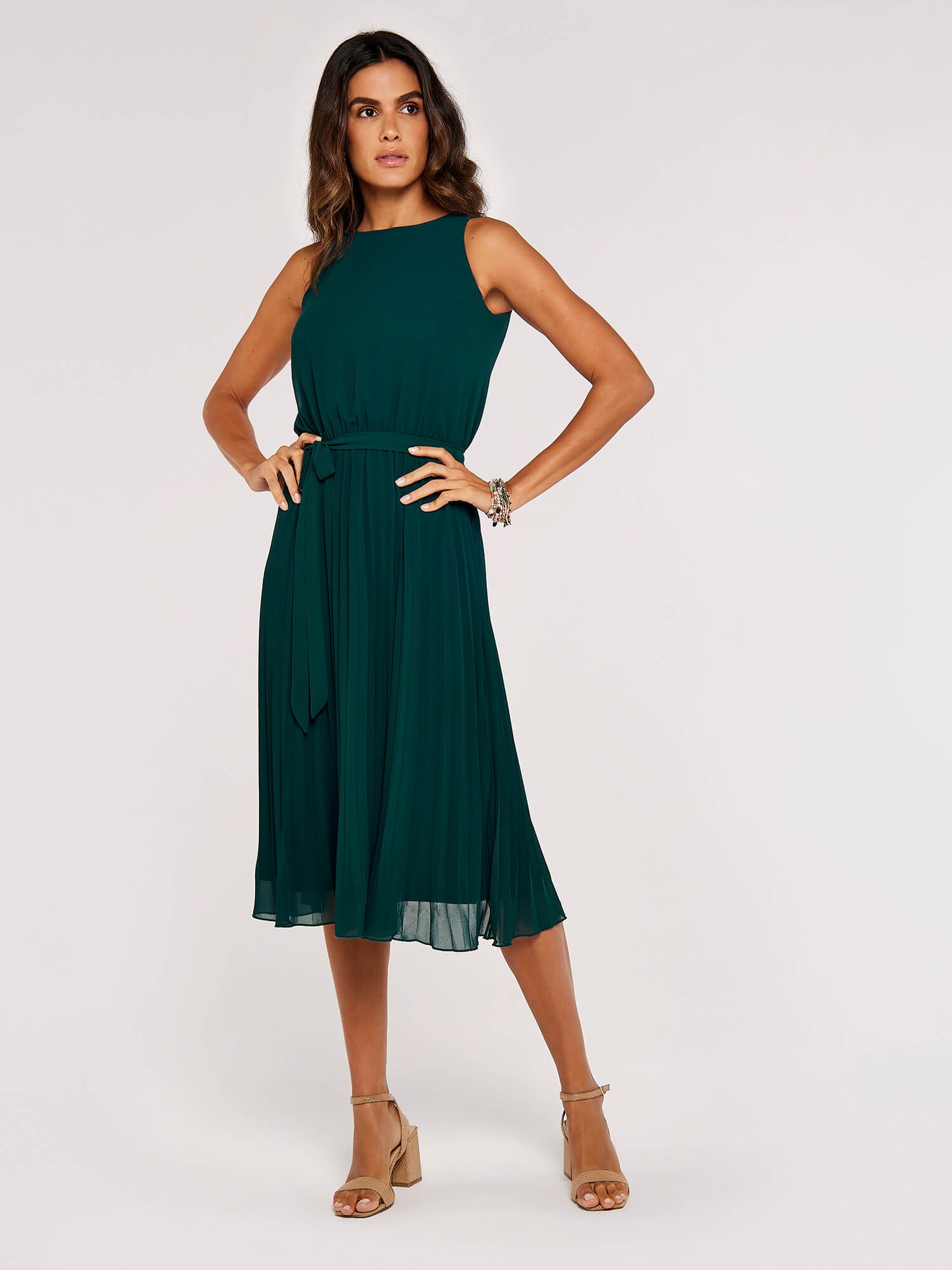 Apricot Plisseekleid »Midikleid« Stoffgürtel,  mit Bindeband