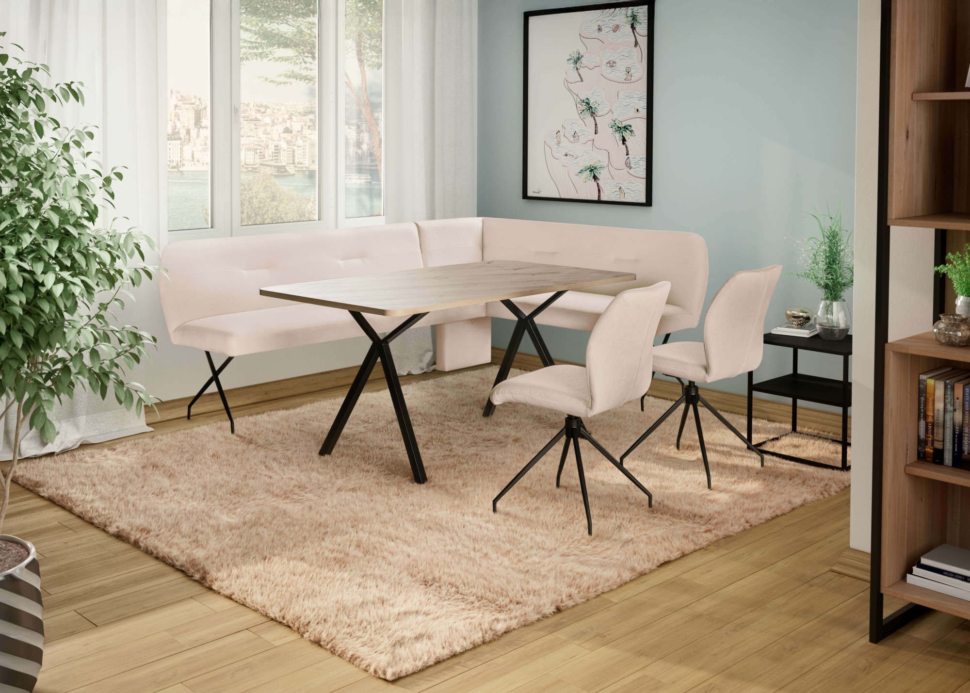 OTTO home Eckbankgruppe "Bruna Essecke, Sitzgruppe, Eckbankgruppe, Küchenbankgruppe" Set, 4tlg, 4 tlg. tlg. Stuhl: 360 drehbar (Rückst.), 2-Stoff-Design. Wellenfederung Eckbank