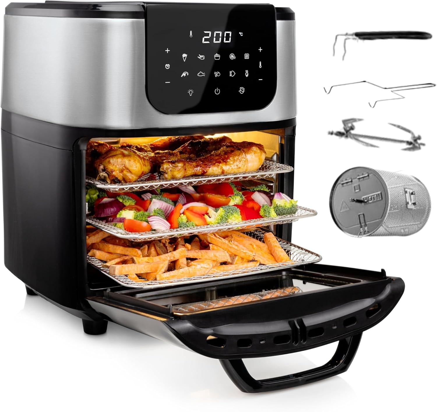 PRINCESS Heißluftfritteuse »182075«, 1800 W, Fassungsvermögen 11 l, inkl. Rotierkorb, Drehspieß & 3 Backbleche