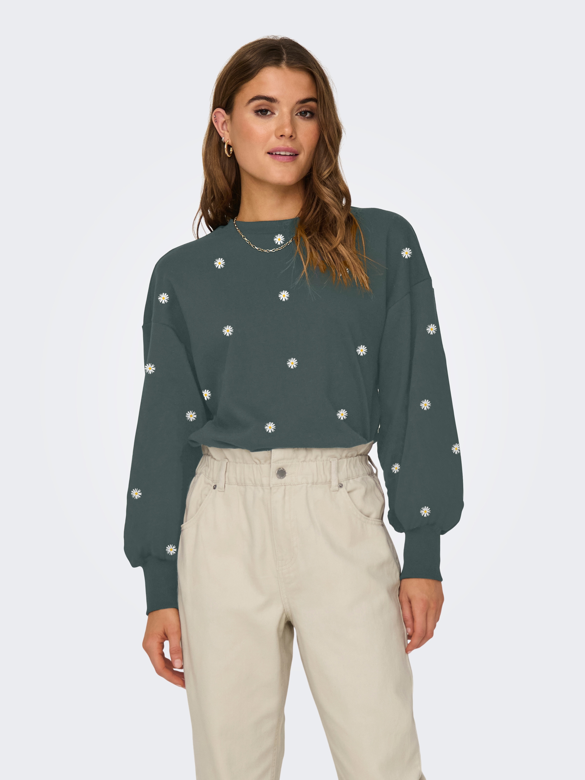 ONLY Sweatshirt "ONLBROOKE L/S O-NECK FLOWER SWT", Baumwollmischung, regula günstig online kaufen