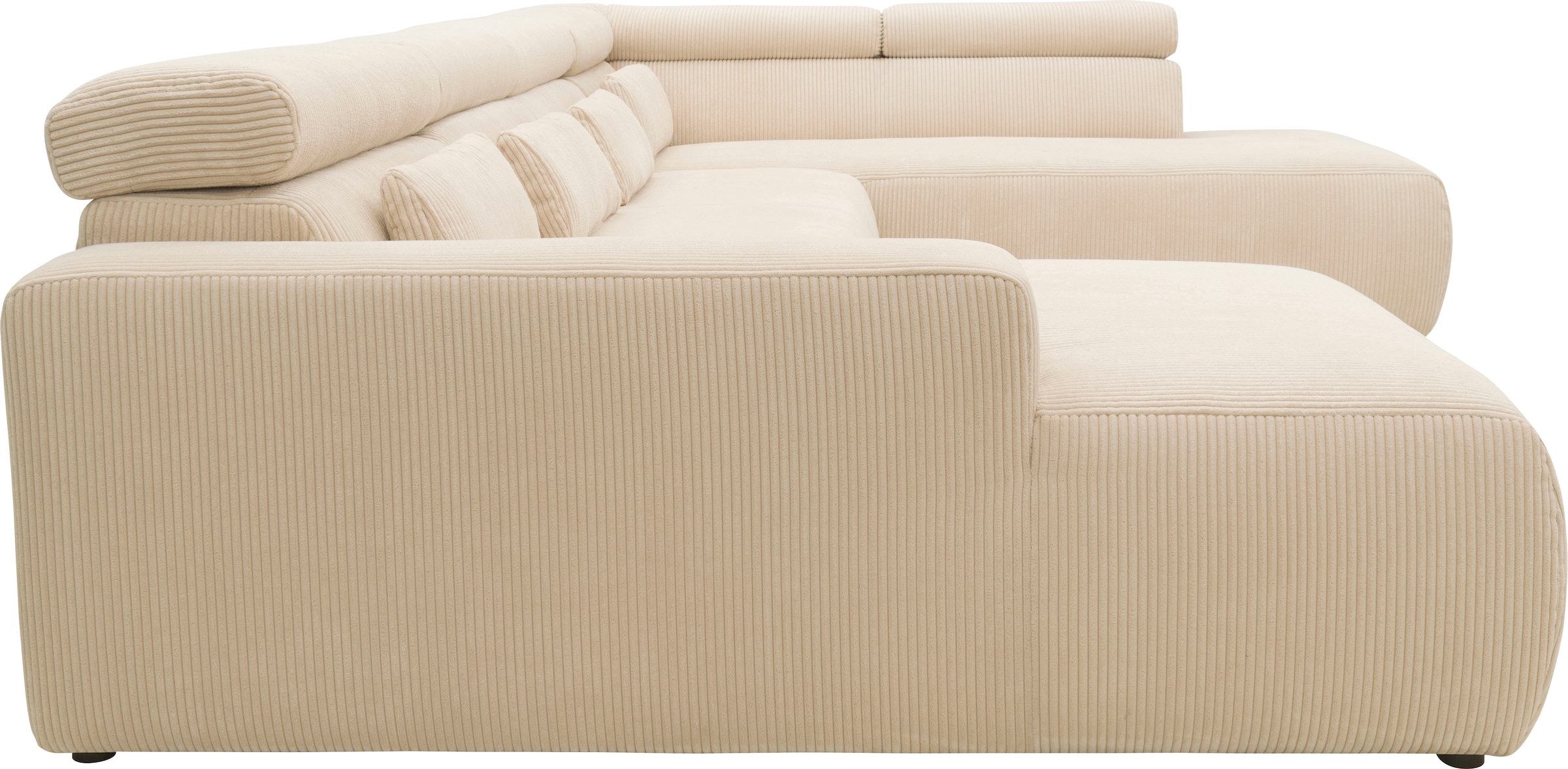 DOMO collection Wohnlandschaft »Brandon, belastbar bis 140kg/ Sitz, B/T: 359/228 cm, U-Form«, ohne Sitztiefenverstellung, Cord, creme