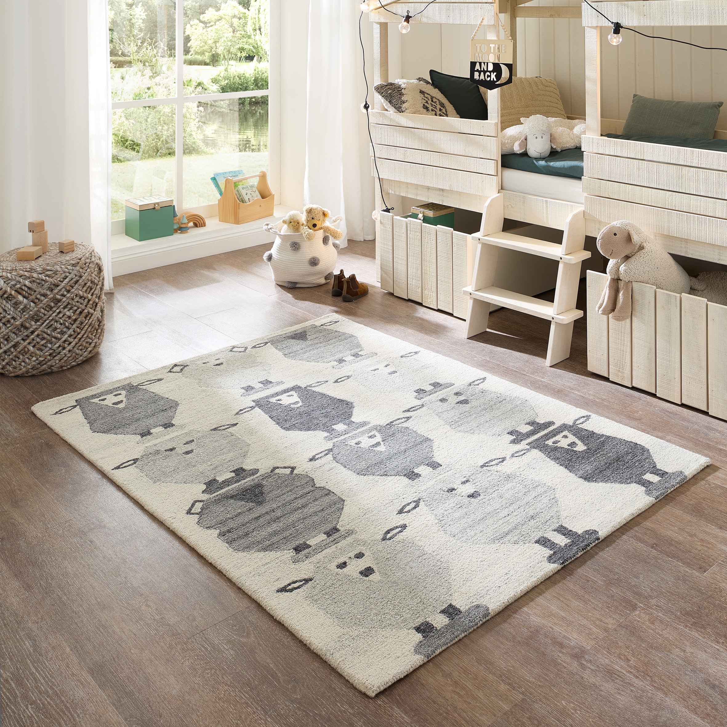 THEKO Kinderteppich "Gaia Kids Sheep" rechteckig 10 mm Höhe getuftet, reine Schurwolle, Motiv Schafe, Kinderzimmer