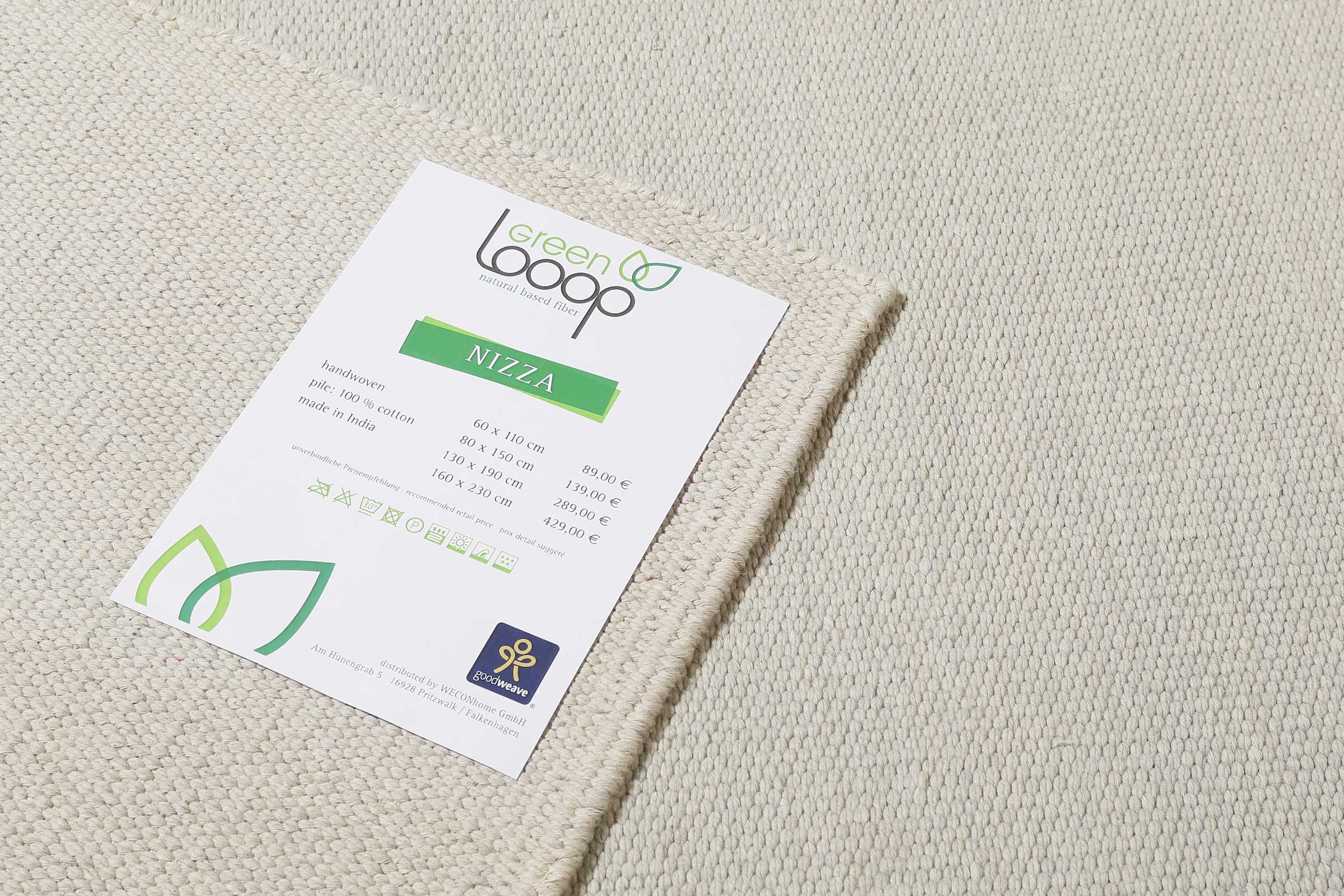Green Looop Teppich »Nizza« rechteckig 5 mm Höhe Baumwollteppich, handgewebt, natürlich, einfarbig, weich, modern