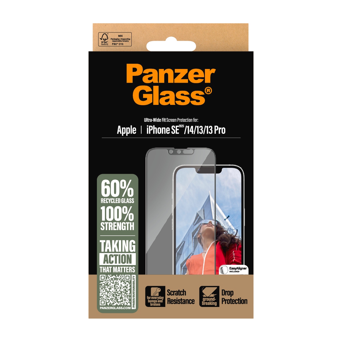 CARE by PanzerGlass Displayschutzglas »Ultra-Wide Fit Screen Protection«, für Apple iPhone 16e-Apple iPhone 14-Apple iPhone 13/13 Pro, Displayschutzfolie, Schutzfolie, Bildschirmschutz, kratz- & stoßfest