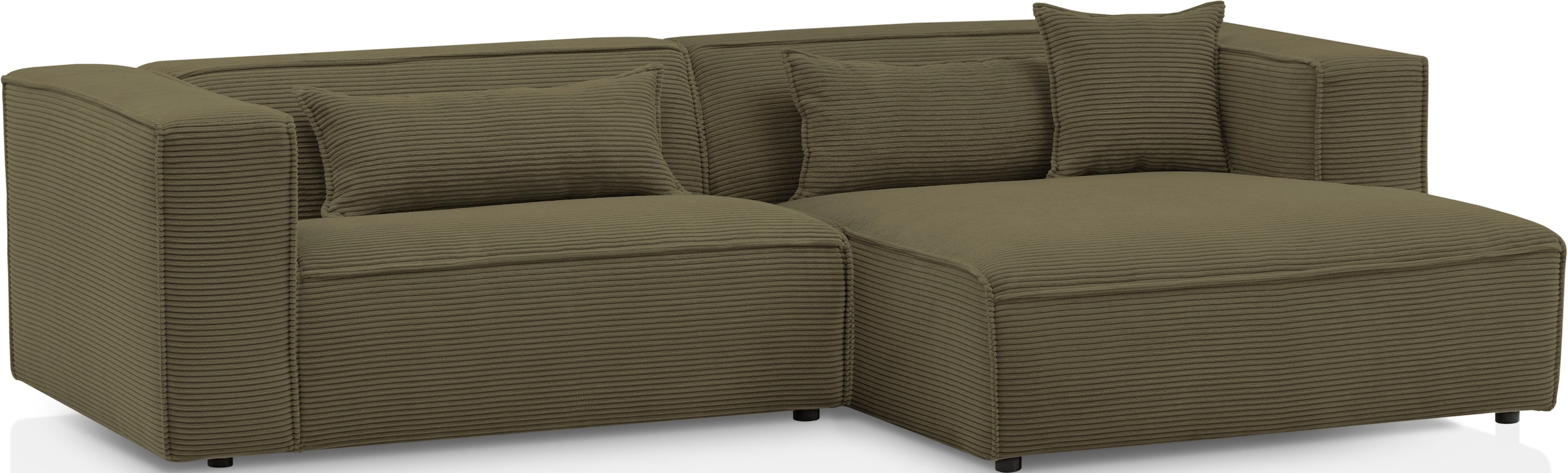 LeGer Home by Lena Gercke Ecksofa »PIARA mit Kedernaht in Cord oder Leinenoptik, moderne Couch in L-Form«, wahlweise Ottomane rechts/links, schwarze Füße, bequemer Sitzkomfort