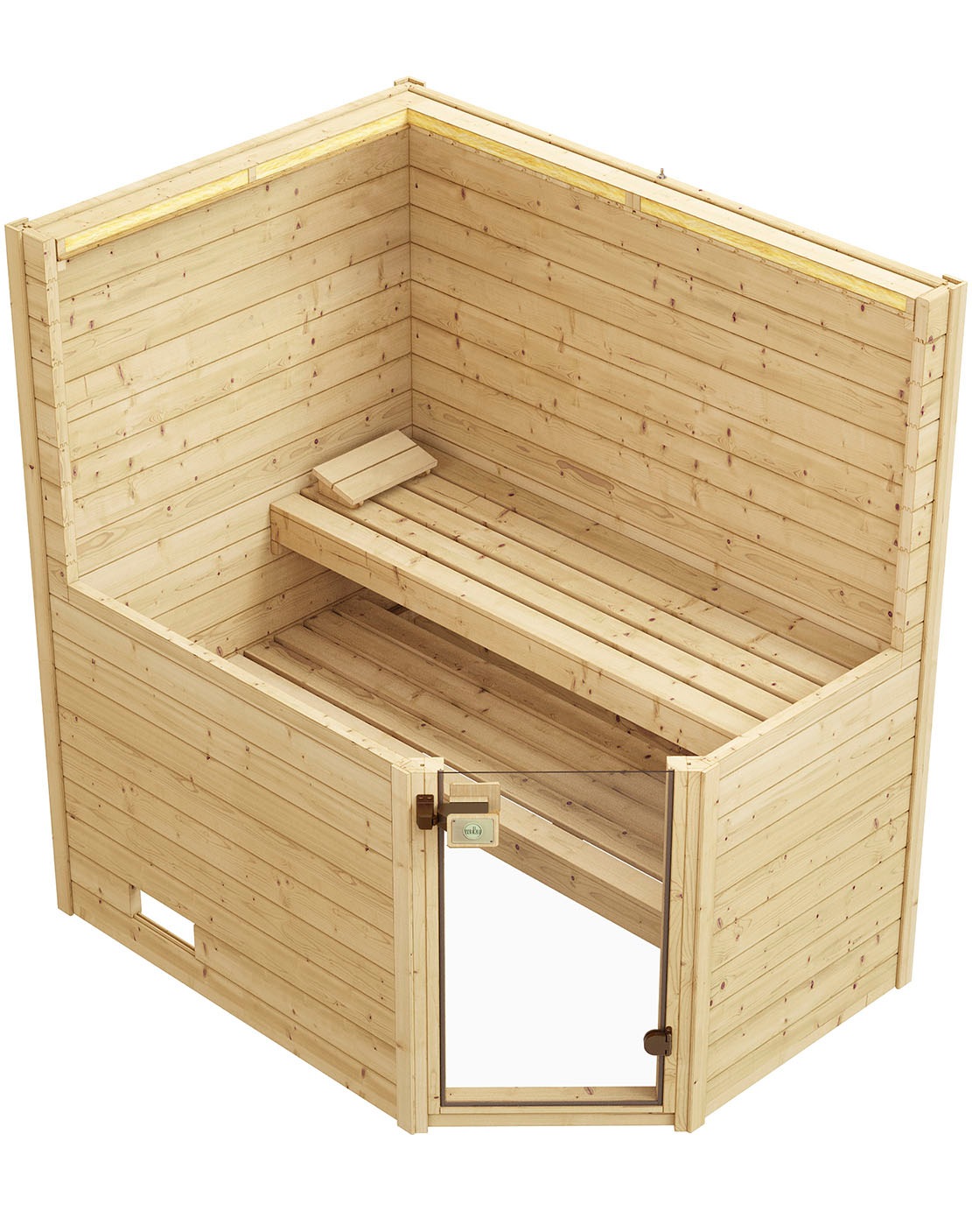 weka Sauna »Massivholzsauna VALIDA Eck 1«, Blockbohlen, moderne Ganzglastür