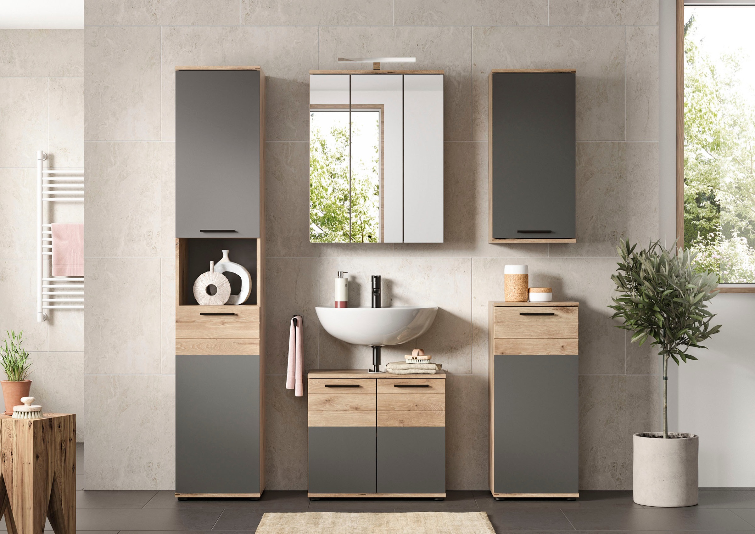 welltime Badmöbel-Set "Riga, 5 teilig, inklusive LED Beleuchtung, bestehend günstig online kaufen