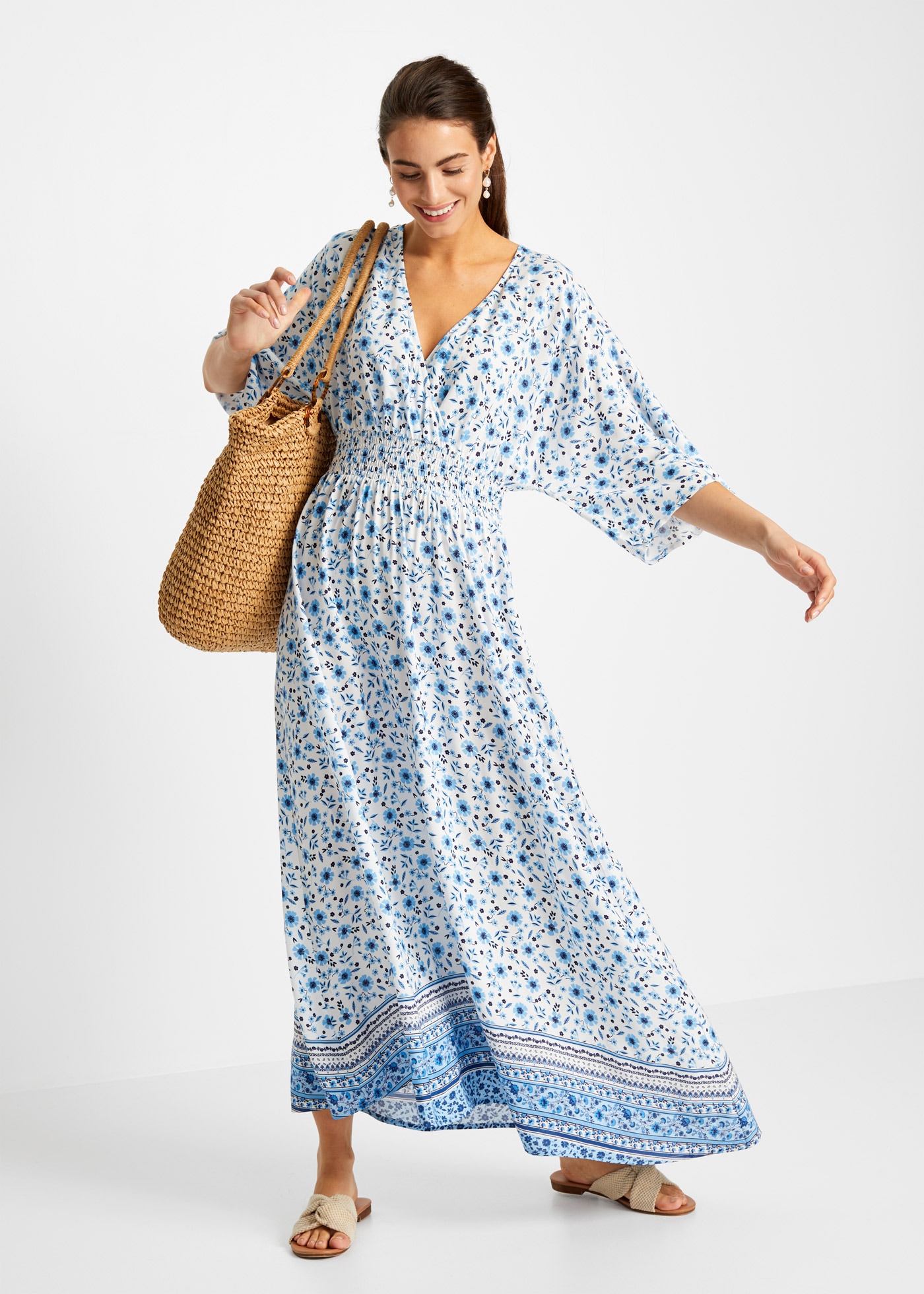 bonprix "Maxikleid aus reiner Viskose" aus Viskose, ausgestellte Passform, eleganter Stil, mit Druck