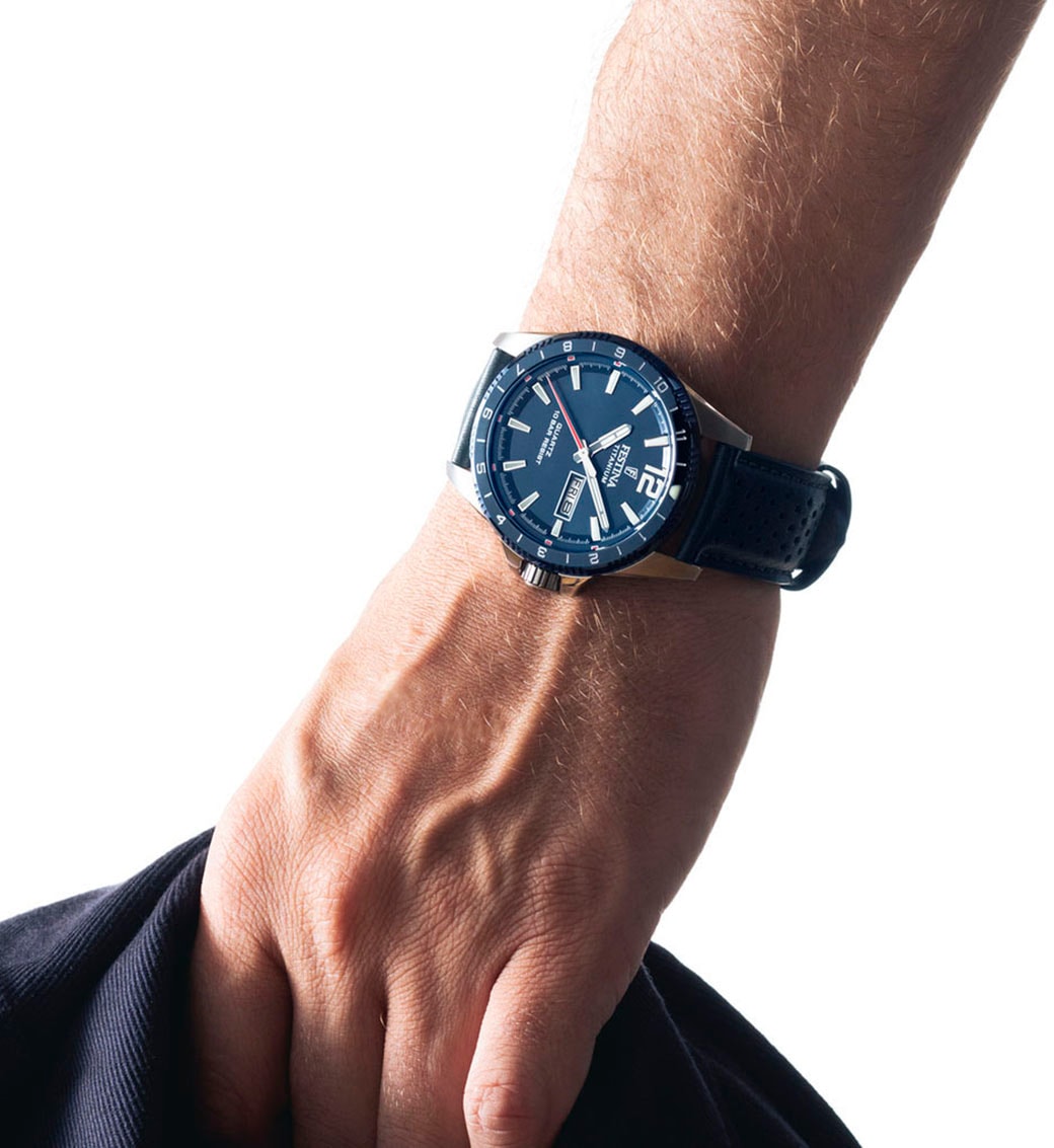 Festina Quarzuhr »Calendario Titanium«, Armbanduhr, Herrenuhr, Lederarmband, analog, Tag, Wochentag