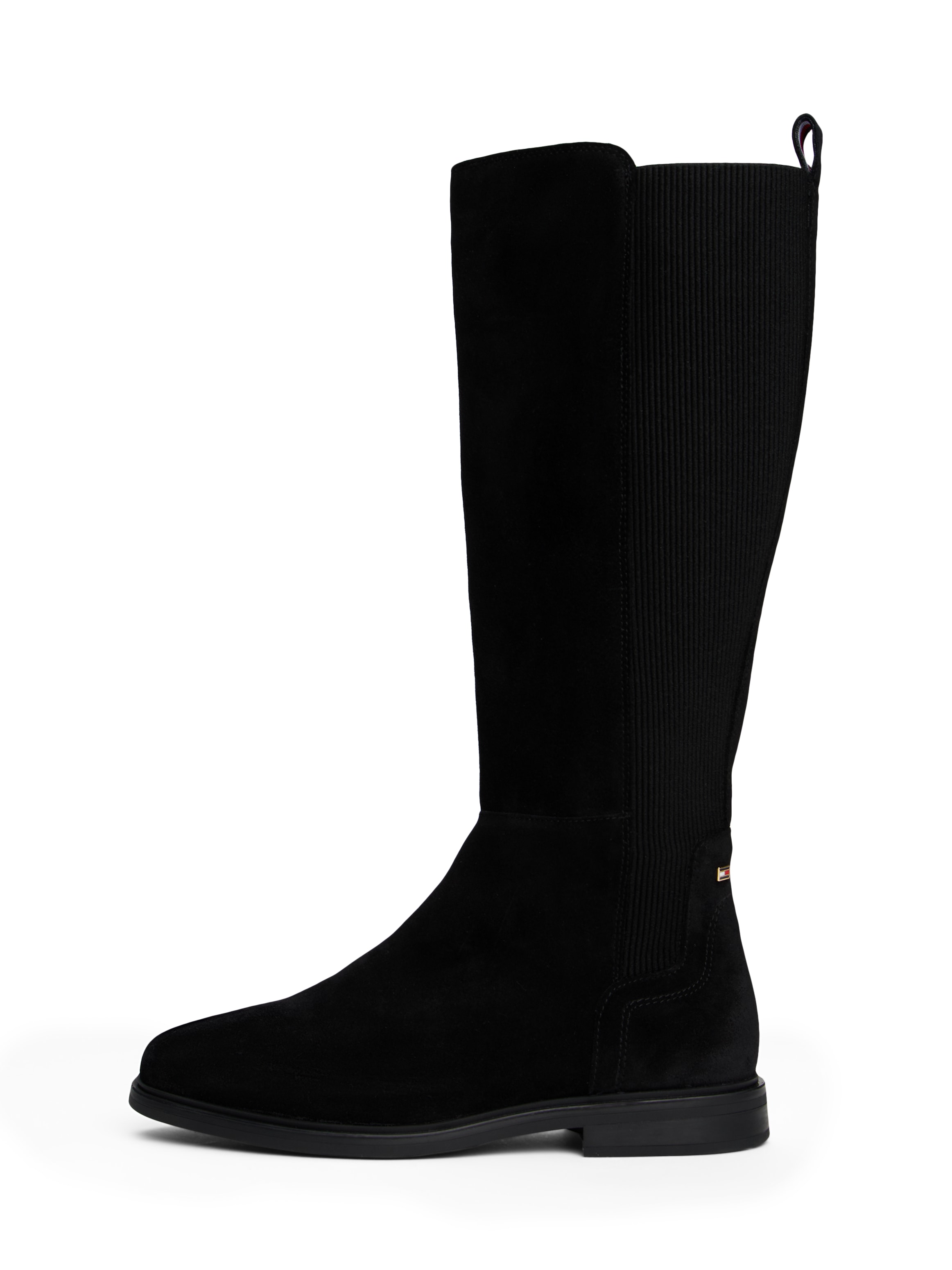 Tommy Hilfiger Stiefel »FLAG SUEDE LONG BOOT«, Langschaftstiefel, Reißverschlussstiefel mit Logoflaggen-Detail
