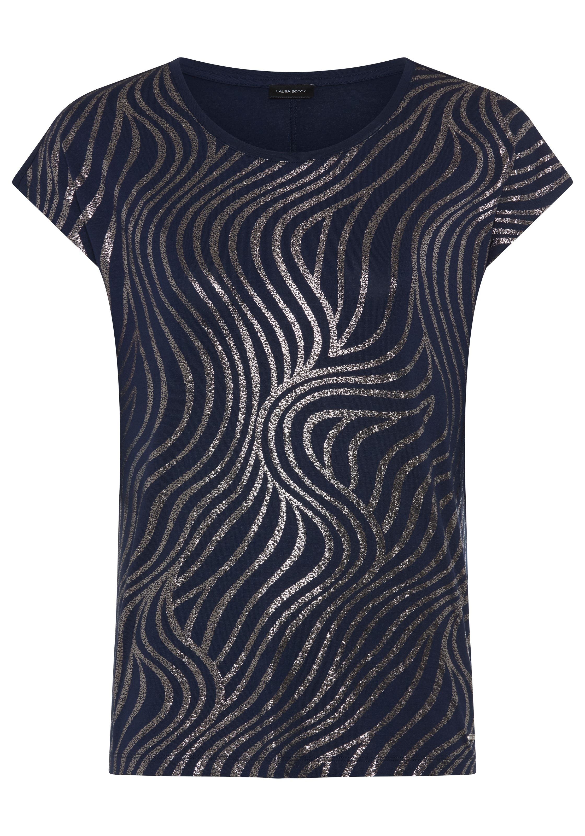 Laura Scott Rundhalsshirt aus elastischem Jersey, Kurzarm-Design, figurumspielende Passform