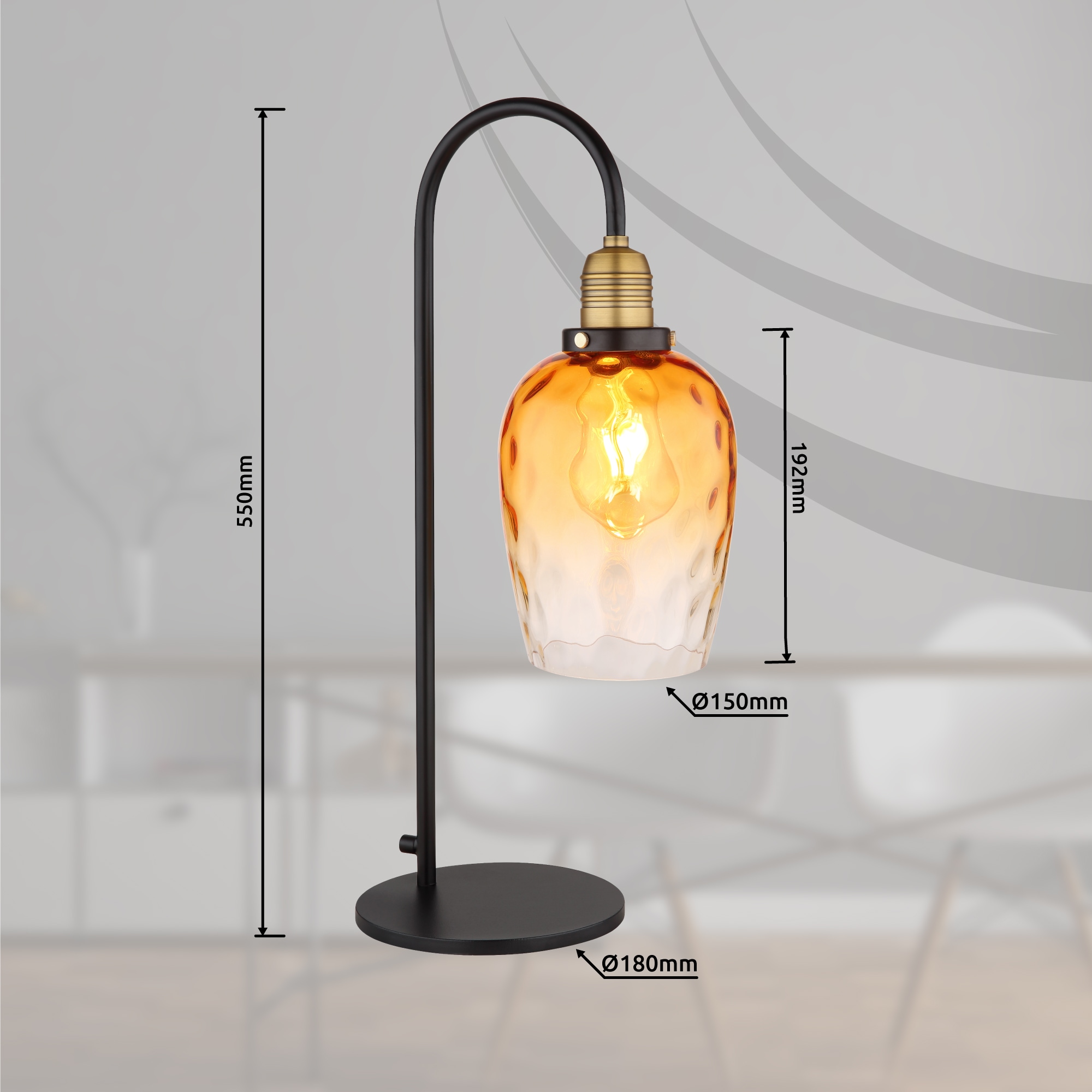 GLOBO LIGHTING Tischleuchte »SALVY«, Leuchtmittel E27 | ohne Leuchtmittel, Tischlampe/Glas amber/messingfarben/Glas amber