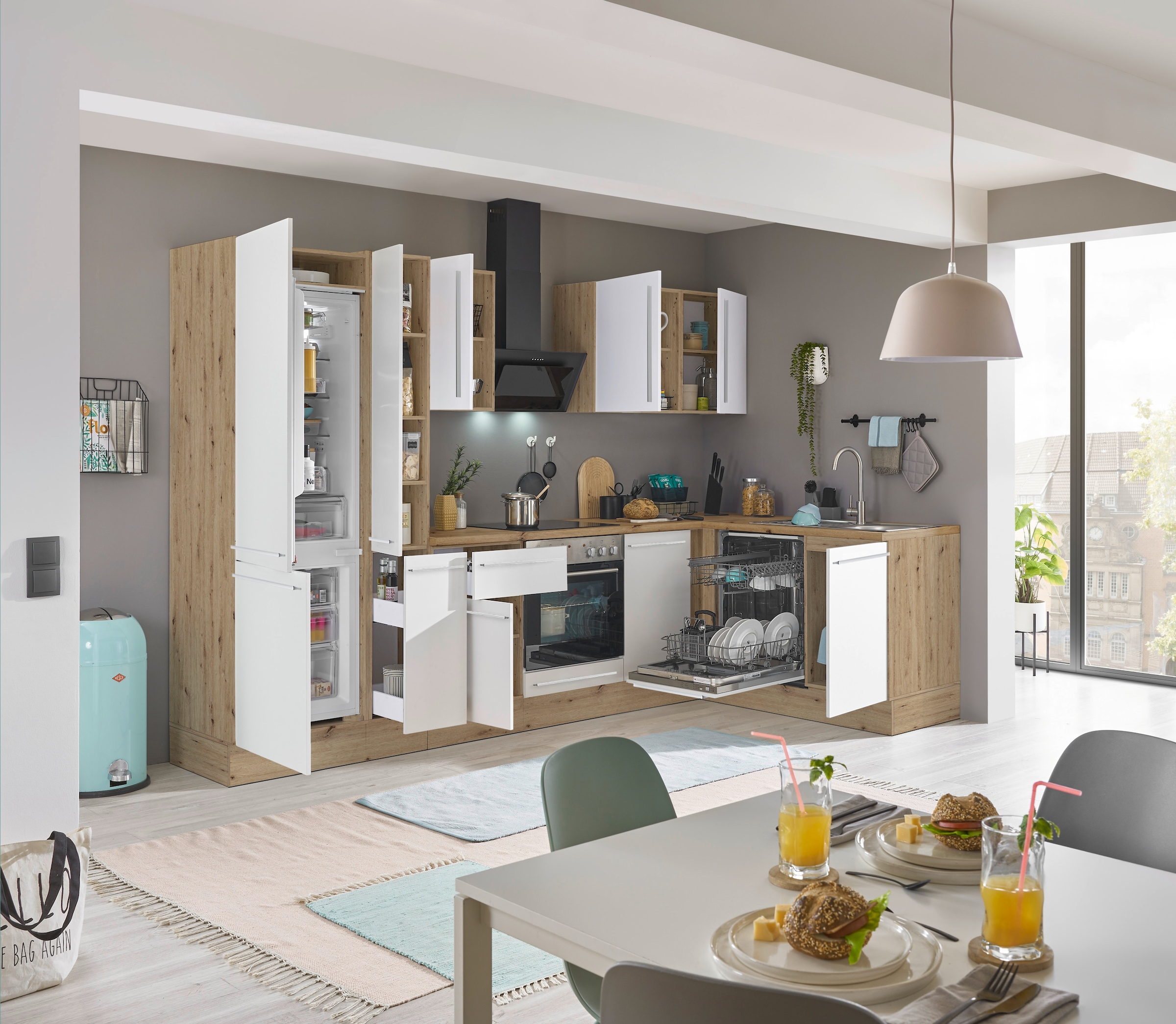 KOCHSTATION Winkelküche »Florida, Stellbreite 310x175 cm«, wahlweise mit E-Geräten, mit Softclose für Türen und Schubkästen