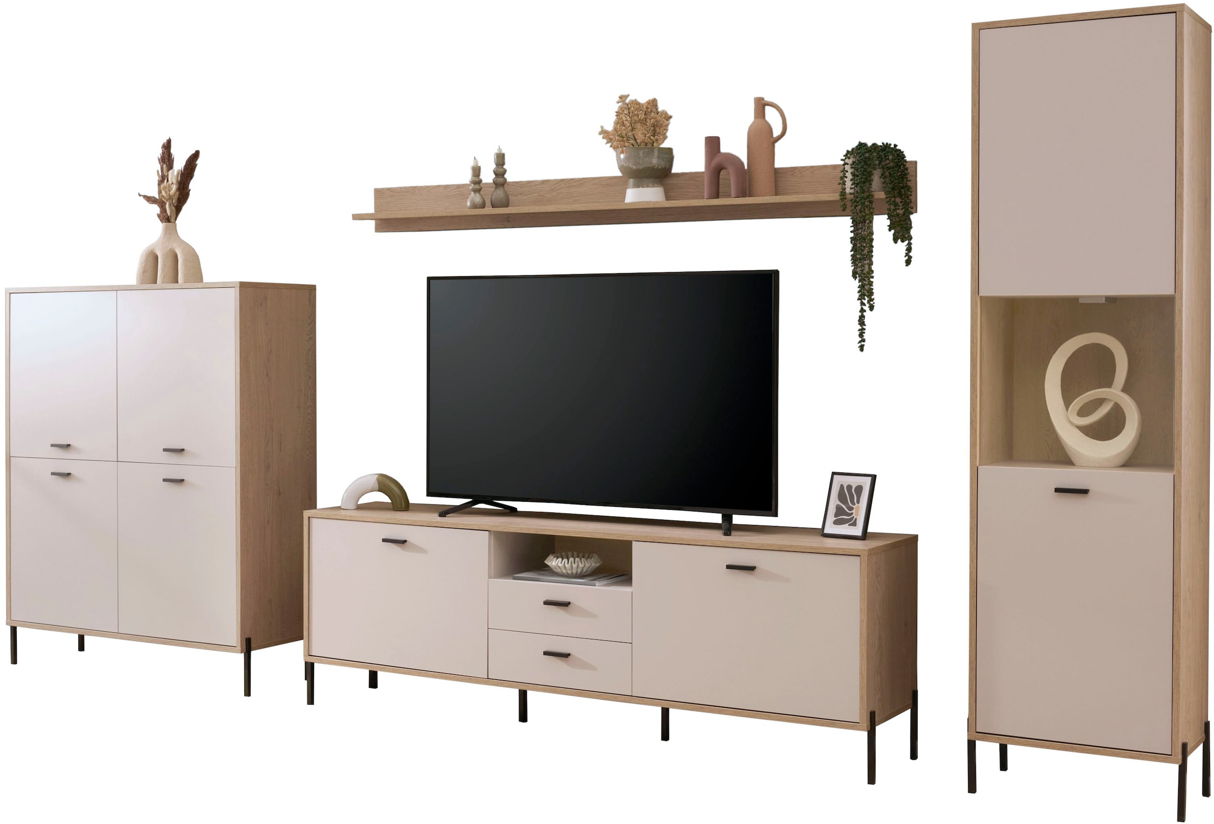 Home affaire Wohnwand »Fredericia, moderne Anbauwand, Komplettset in Kaschmir« Set, 4 Stk. tlg.