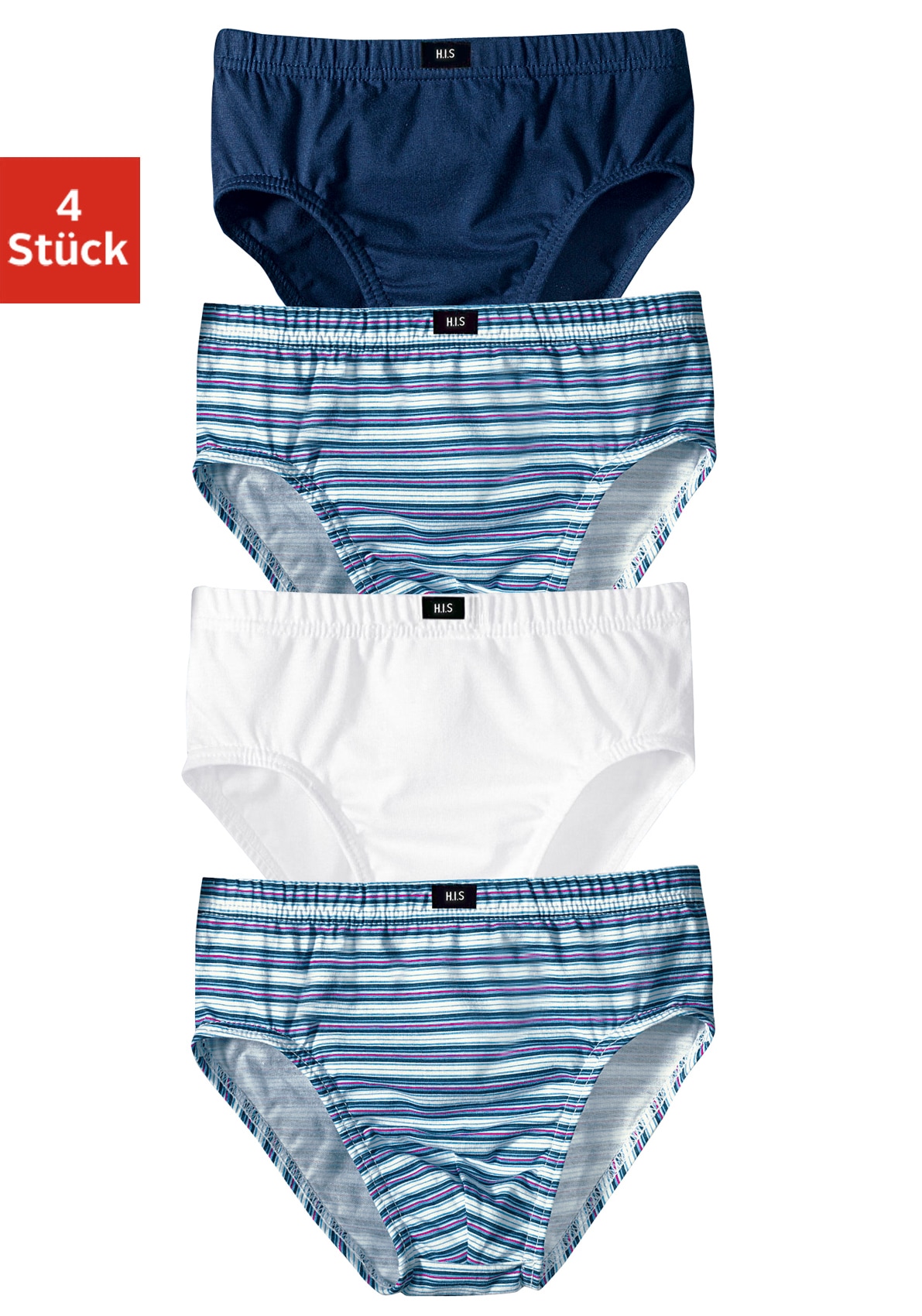 H.I.S Slip Packung, 4er Pack, 4 Stk. unifarben und gestreift, mit Markenlabel, Baumwollmischung