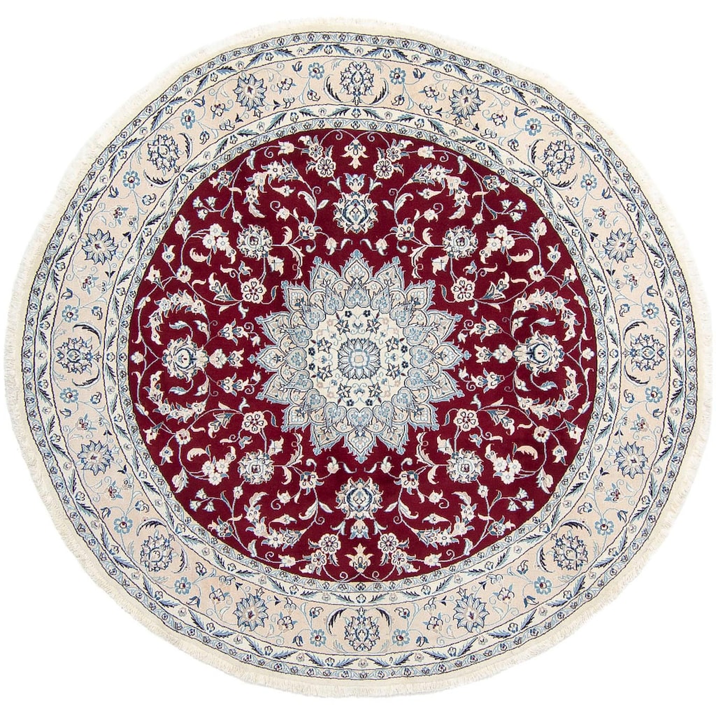 morgenland Wollteppich »Nain Medaillon Rosso scuro 300 x 300 cm«, rund, 1 mm Höhe, Unikat mit Zertifikat