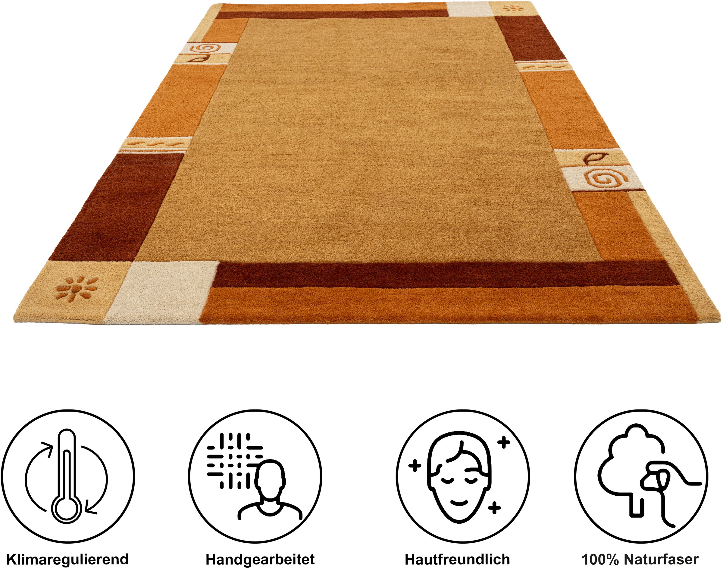 THEKO Wollteppich "Tromso, Wolle, Handgefertigt, Bordüre mit Hoch-Tief-Effe günstig online kaufen