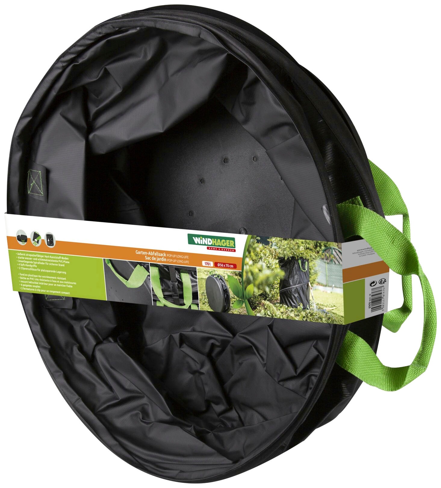 Windhager Gartensack "Pop up Bag Long-Life, Gartenabfallsack für Laub, Ästhe, Grünschnitt" 1 tlg. Laubsack selbstaufstellend, Springsack Ø 56 x 70 cm, 170 Liter