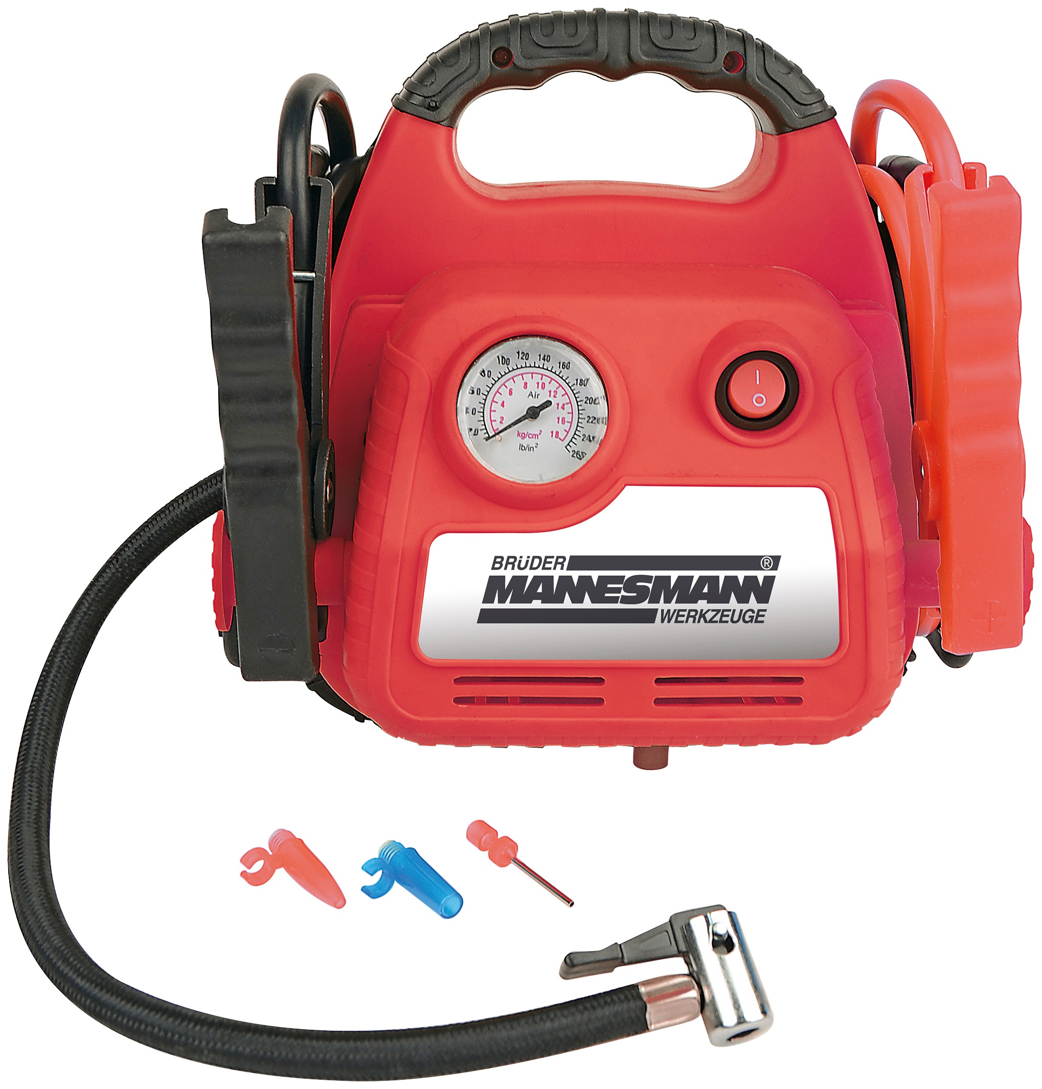 Brüder Mannesmann Werkzeuge Energiestation, 12 V, mit USB-Port, Manometer und Ventiladapter